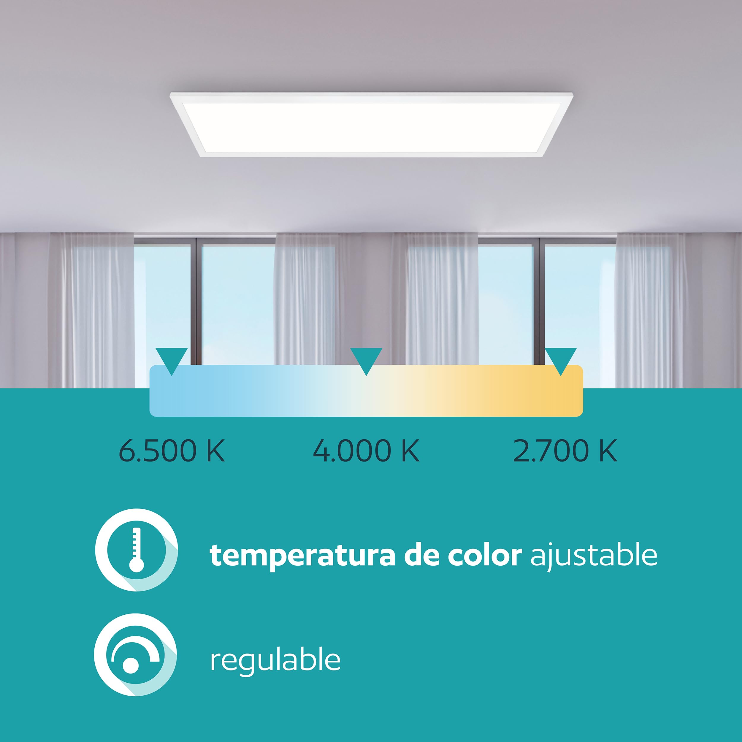 EGLO Bottazzo Lámpara de techo LED, con mando a distancia, panel ultraplano | luz trasera, oficina, atenuable, metal y plástico en blanco, RGB, blanco cálido-blanco frío, 100 x 25 cm