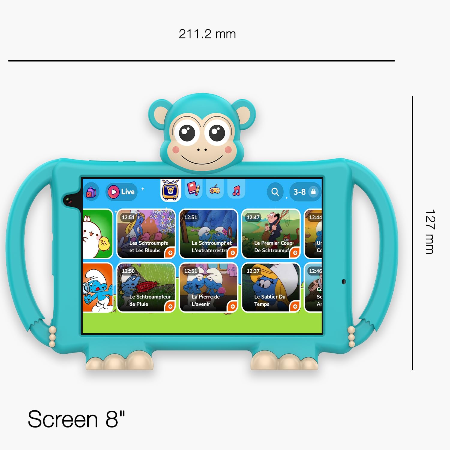 Logikids Buddy - Tablette Enfant - 8" - 3 a 8 Ans - Android 15 - WiFi 6-4 Go RAM - 64 Go + 256 Go - Éducative et Ludique avec Coque Silicone - Contrôle Parental - Kidjo 6 Mois Offerts