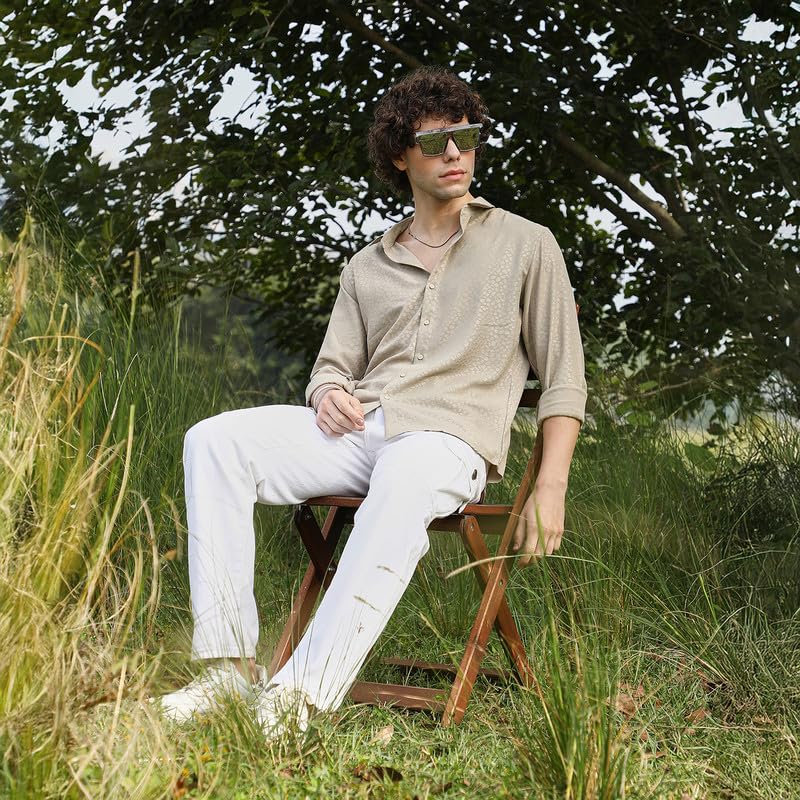 Image of CAHOOT Men's Shirt for Casual Wear | Spread Collar | Long Cuffed Sleeves | Button Closure | Shirt Crafted with Comfort Fit for Everyday Wear
