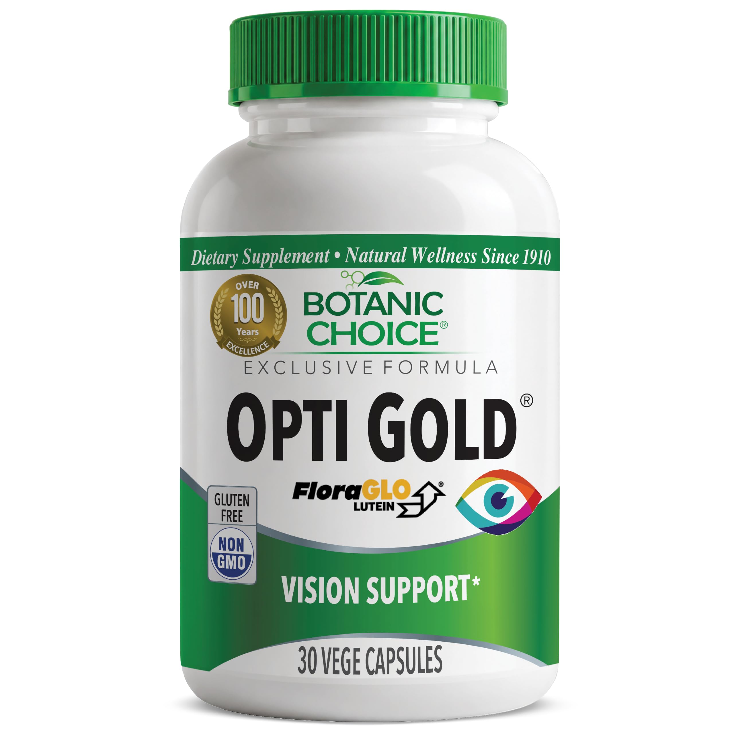 Botanic Choice Opti Gold Vision Eye Health Supplement, 30 Capsules | Supports Eye Health with FloraGLO® Lutein, zeaxanthin, Bilberry, Taurine & Vitamin A. Non-G