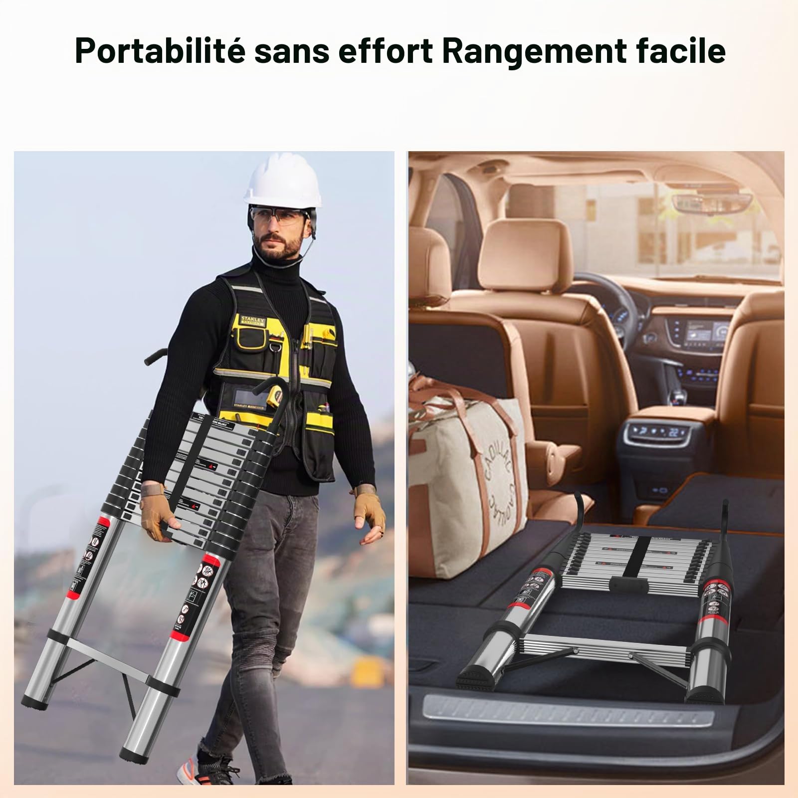 Échelle télescopique épaisse de 5 m avec crochets amovibles en acier inoxydable, extensible, pliable, plus solide que l'échelle en aluminium