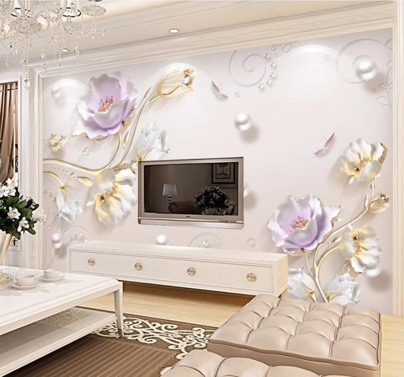 Three Dimensional Relief Beautiful Floral Jewellery 3D Wallpaper Easy Install Feature Office Living Room Sofa Bedroom TV Background Wall Decoration-350cm×256cm
