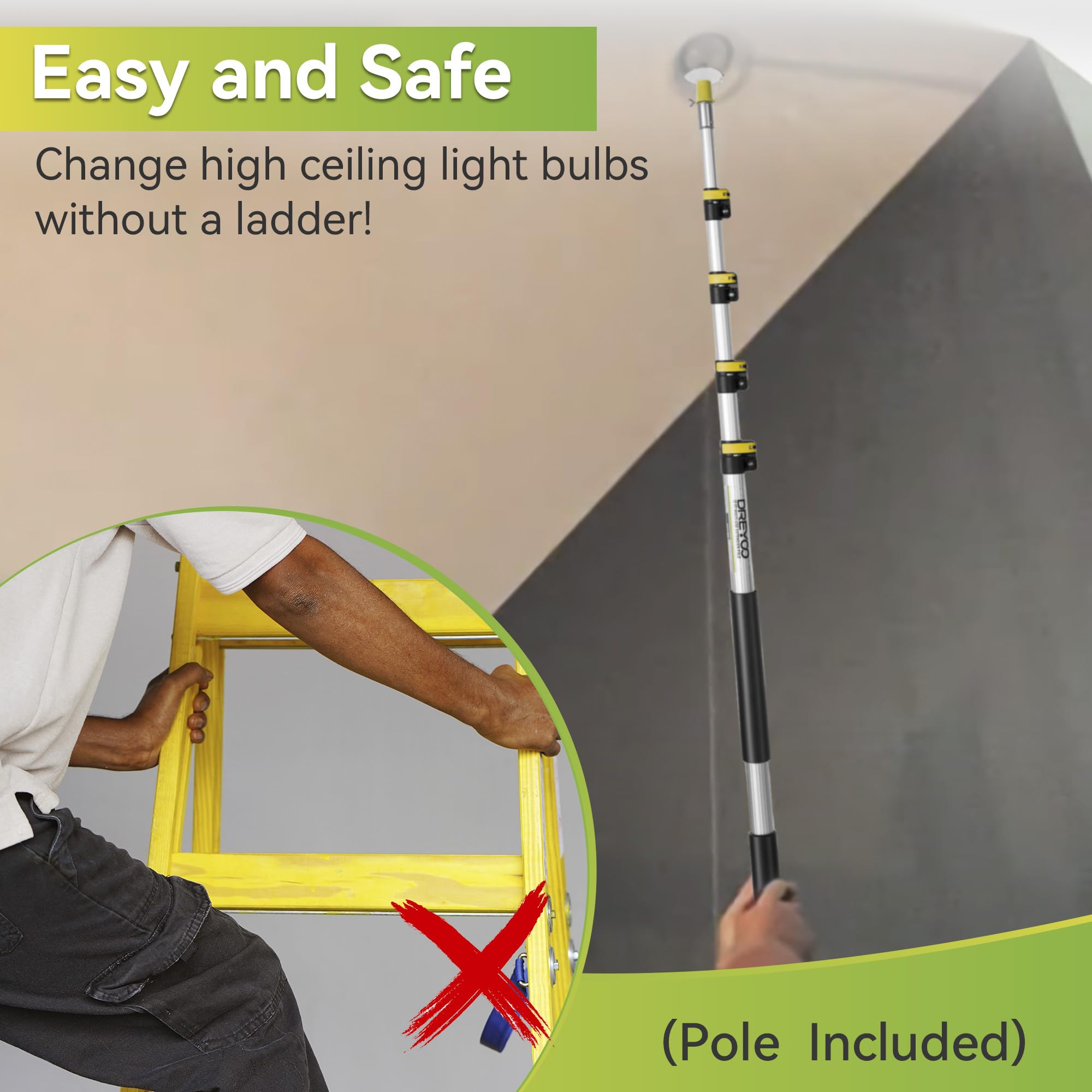 Dreyoo Light Bulb Changer for High Ceilings and Recessed Lights w/ 3 to