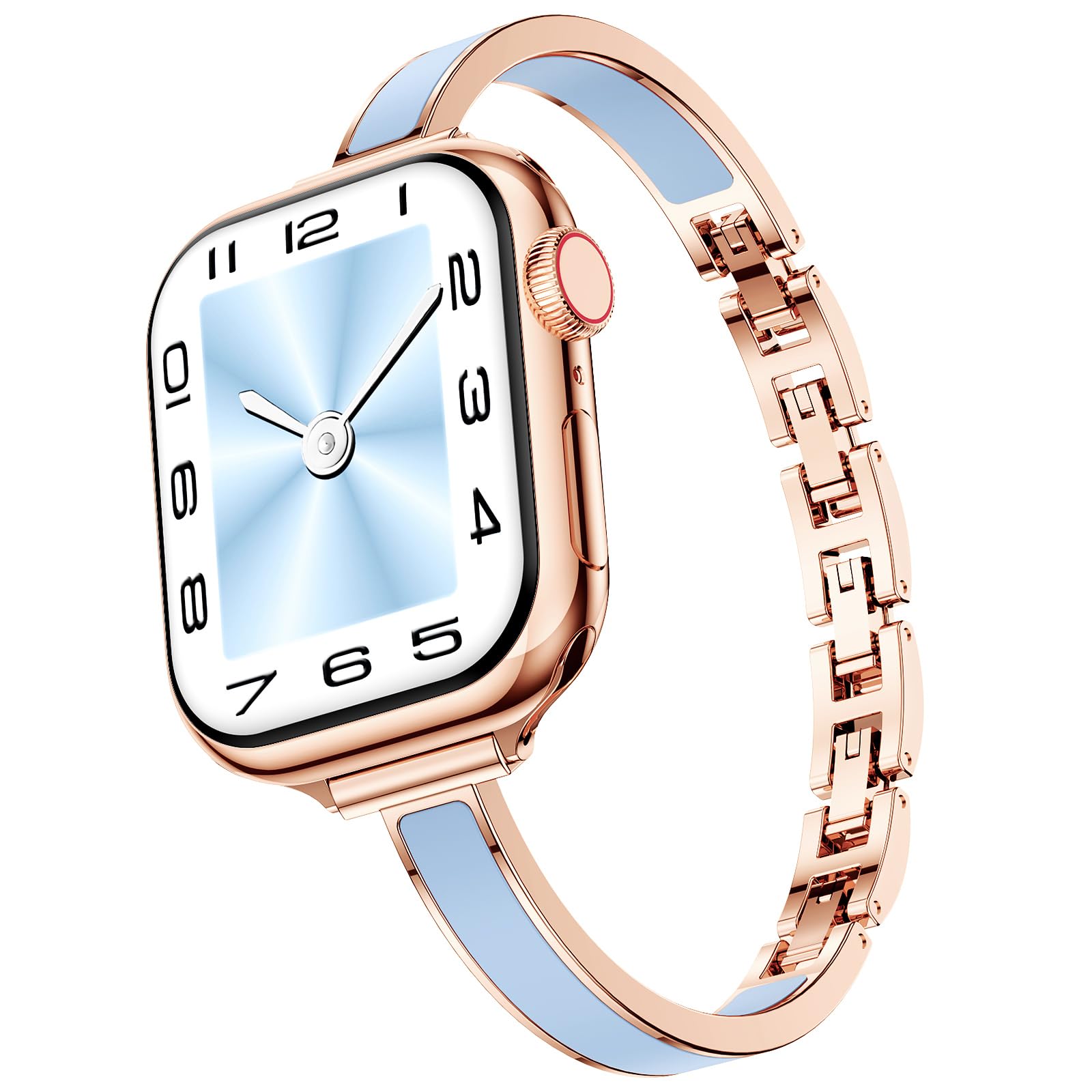 Mosonio Slim Designer Bracelet Bands for Apple Watch Women, Elegant Thin Dressy Metal Band with Embedded Silicone Accents Compatible with Apple Watch Ultra / Series 11 10 9 8 7 6 5 4 SE 3 2 1, Easy-Adjust Link Fancy Strap for iWatch 49mm 46mm 45mm 44mm 42mm 41mm 40mm 38mm (Sizes vary by model) — view 10