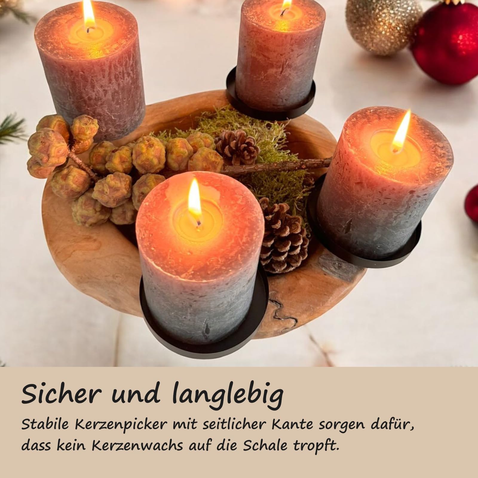 Adventskranz Modern – Kerzenhalter aus Holz für die Adventszeit 30CM - 35CM | Adventskranz mit 4 Kerzenhaltern, vielseitig als Schlüsselschale, Teelichthalter und dekorative Holzschale