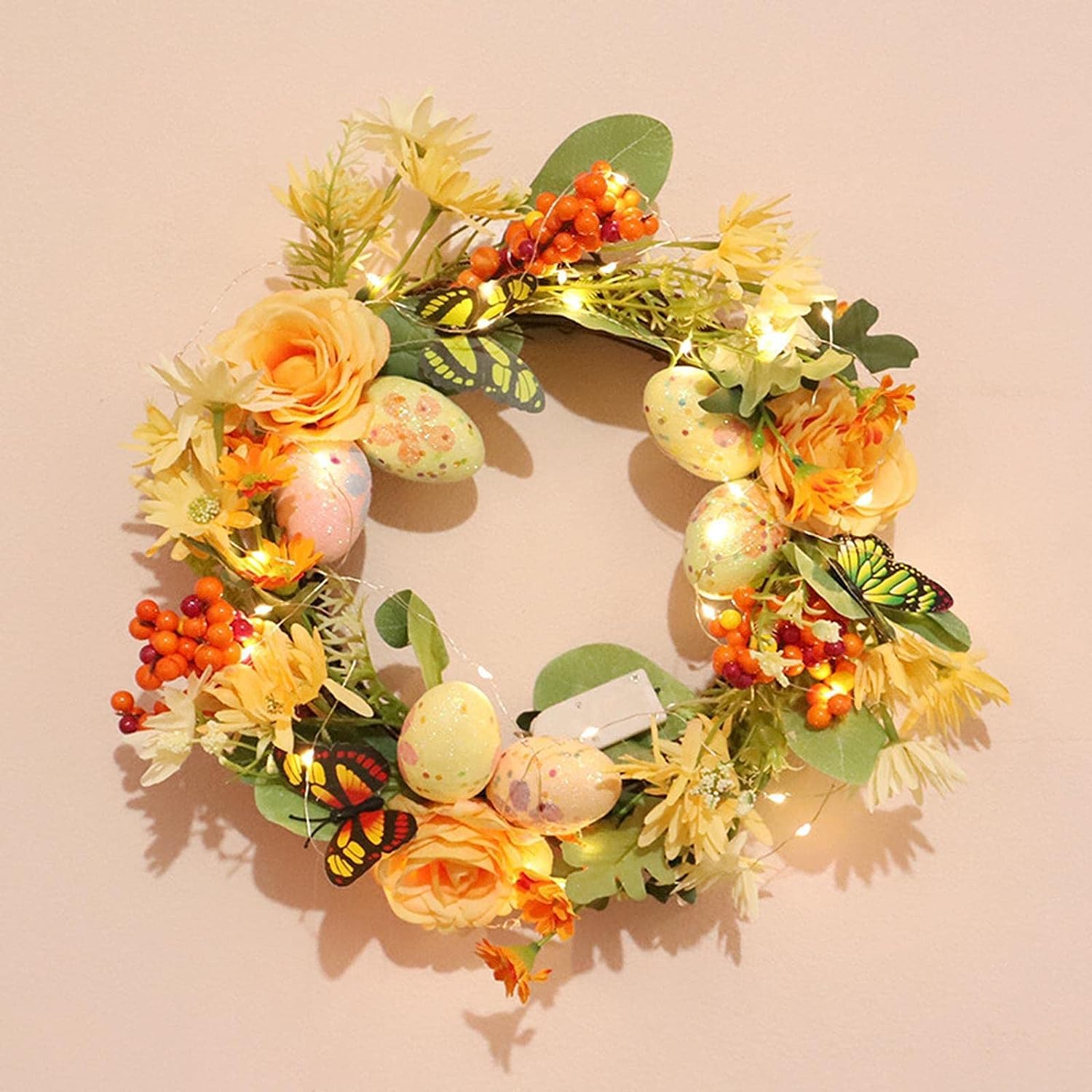 MAYABI Türkranz, Türkranz, Herbstkränze for die Haustür, hängender Osterkranz, Vögel, Eier, Kranz, handgefertigte Geschenke, Türdekoration, Dekor for Türen im Innenbereich und im Herbst,