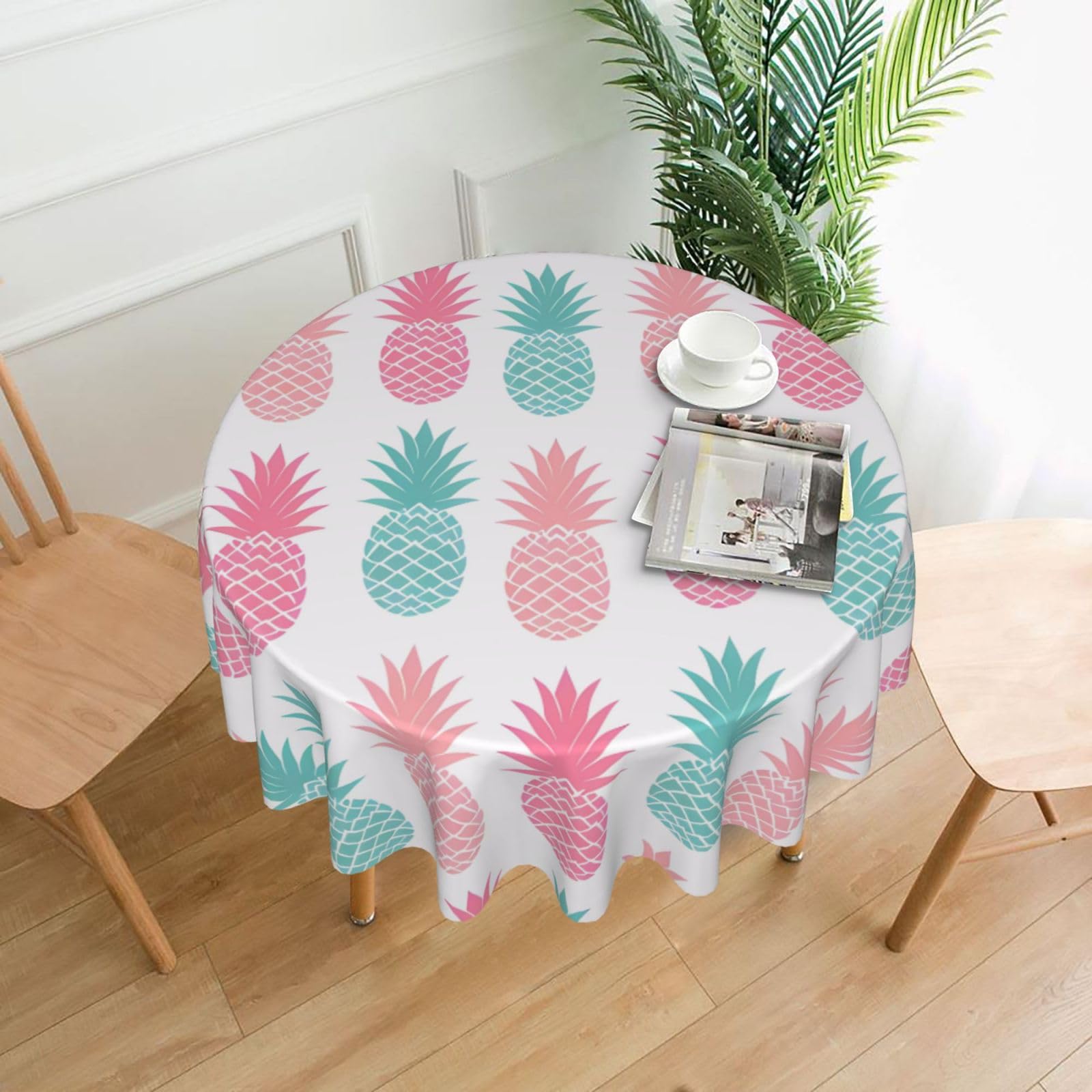 WHJSHOP Summer Pineapple Prints Round Decorative Throw – 60in Stylish Table Cover for Dining, Parties & Outdoor Events