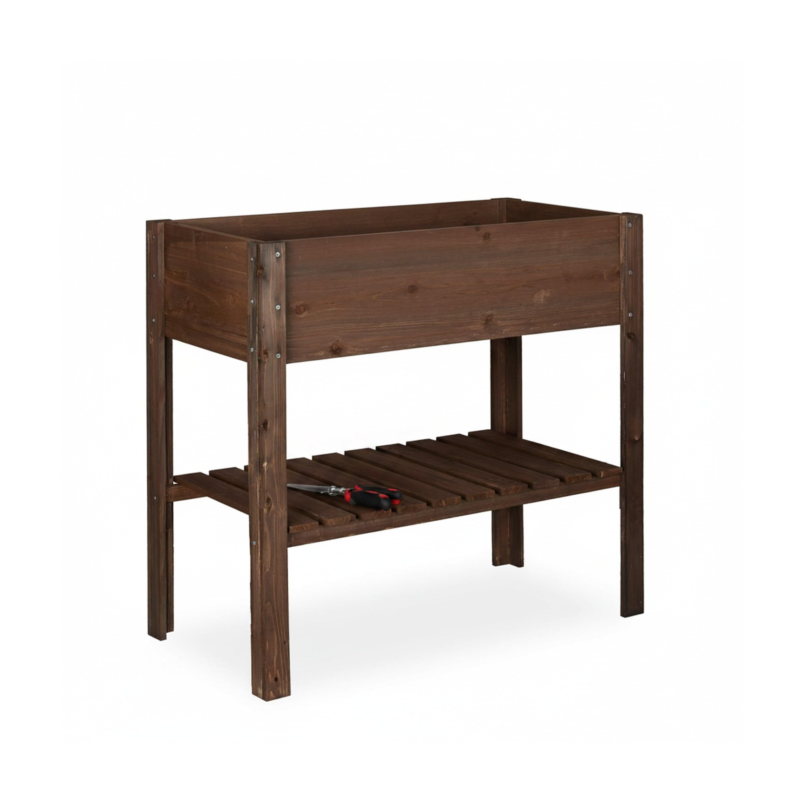 Relaxdays Huerto Urbano de Madera, con Estante, Macetero Rectangular, 80 x 88 x 43,5 cm, Marrón Oscuro