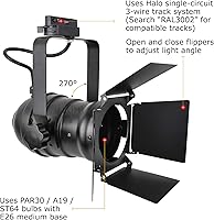 Vista 5 de TRK9000 Industrial Track Lighting Head, Theater Style with Flippers, Studio Track Lighting for Showroom, Uses PAR30, A19 or ST64 Bulbs E26 Base, H