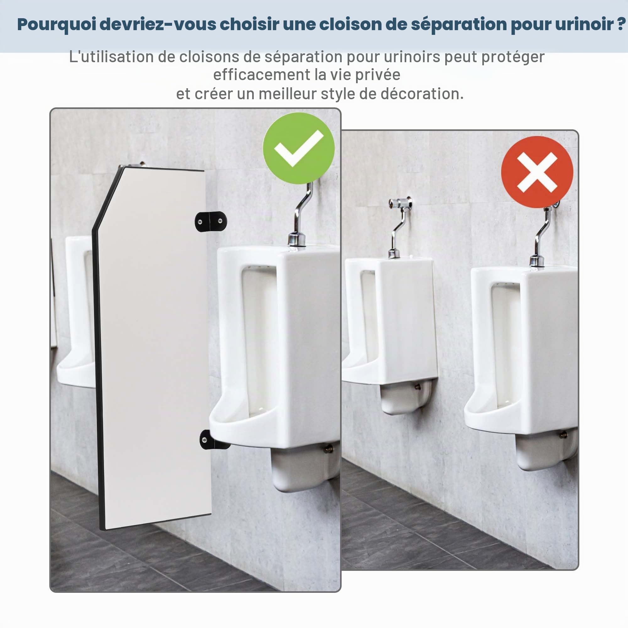 Paroi de séparation d'urinoir 90 x 40 cm, séparateur d'urinoir pour homme, brise-vue, toilettes, cloison de séparation pour écoles, centres commerciaux, jardins d'enfants, lieux publics