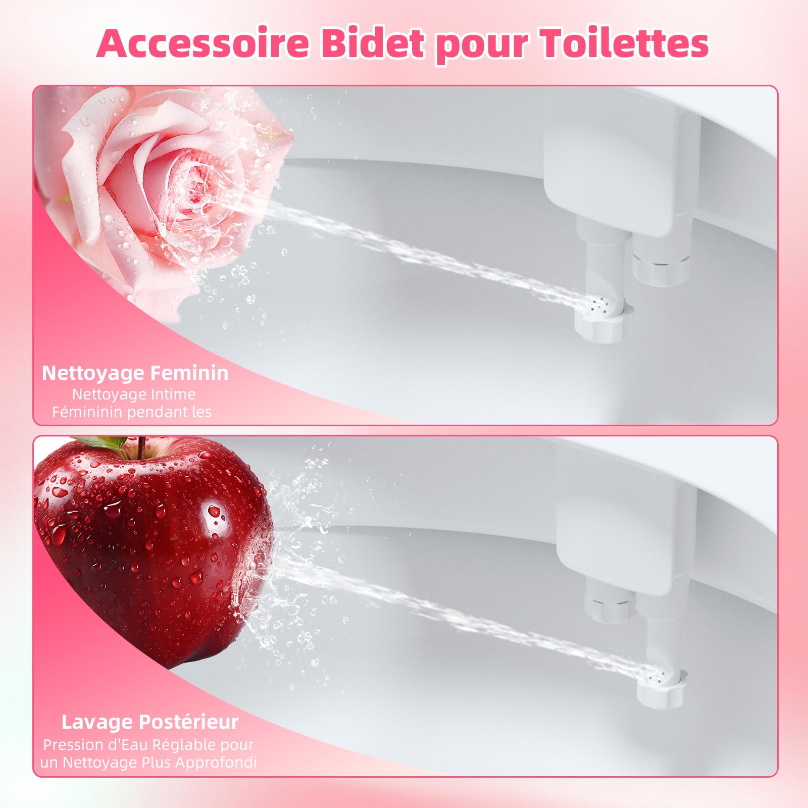 Hibbent Pulverisateur de Siège de Toilette pour Bidet Autonettoyant avec Double Buse Jet d'Eau Chaude et Froide Té Fourni et Le Long Flexible (Recoupable)