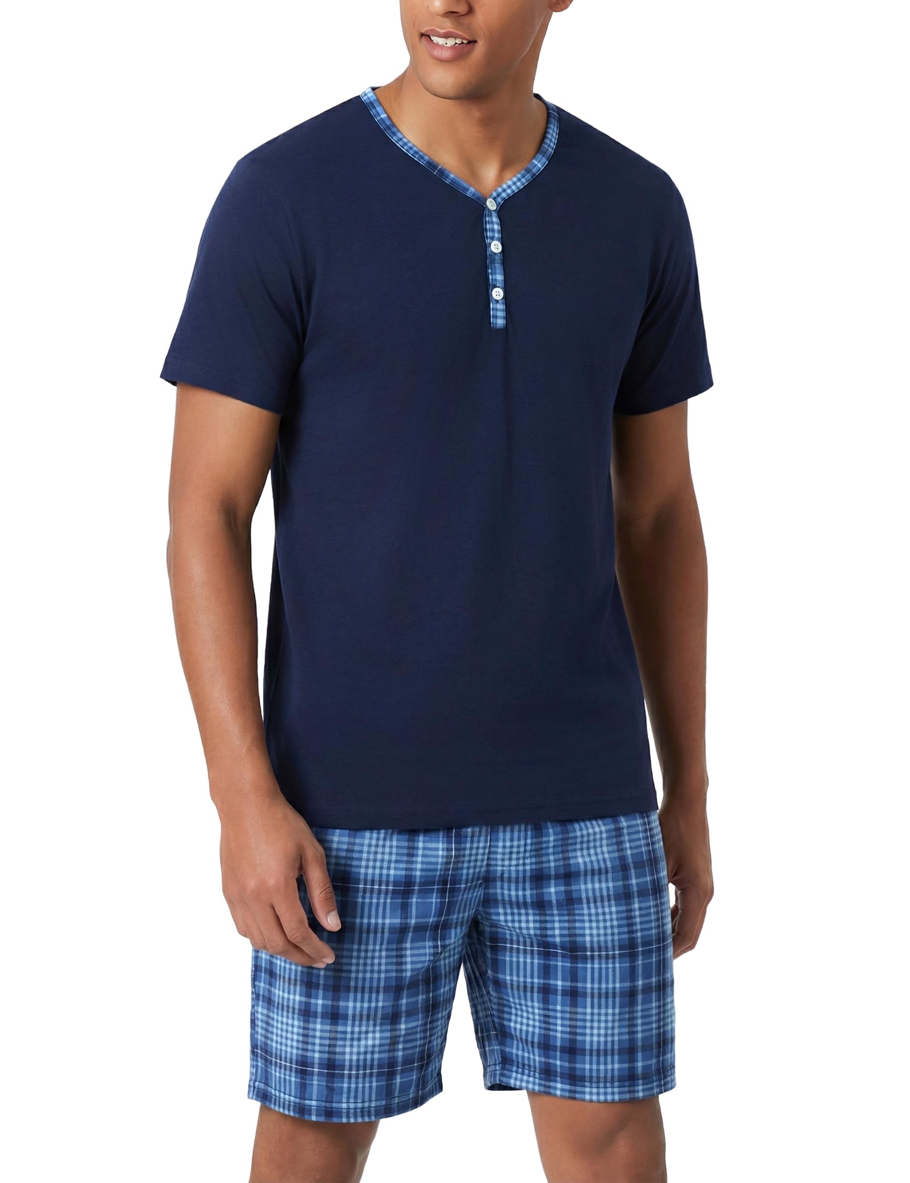Men's Pyjamas Short Short Summer Cotton Sleepwear Set Pyjamas Men Checked Short Sleeve-image-21