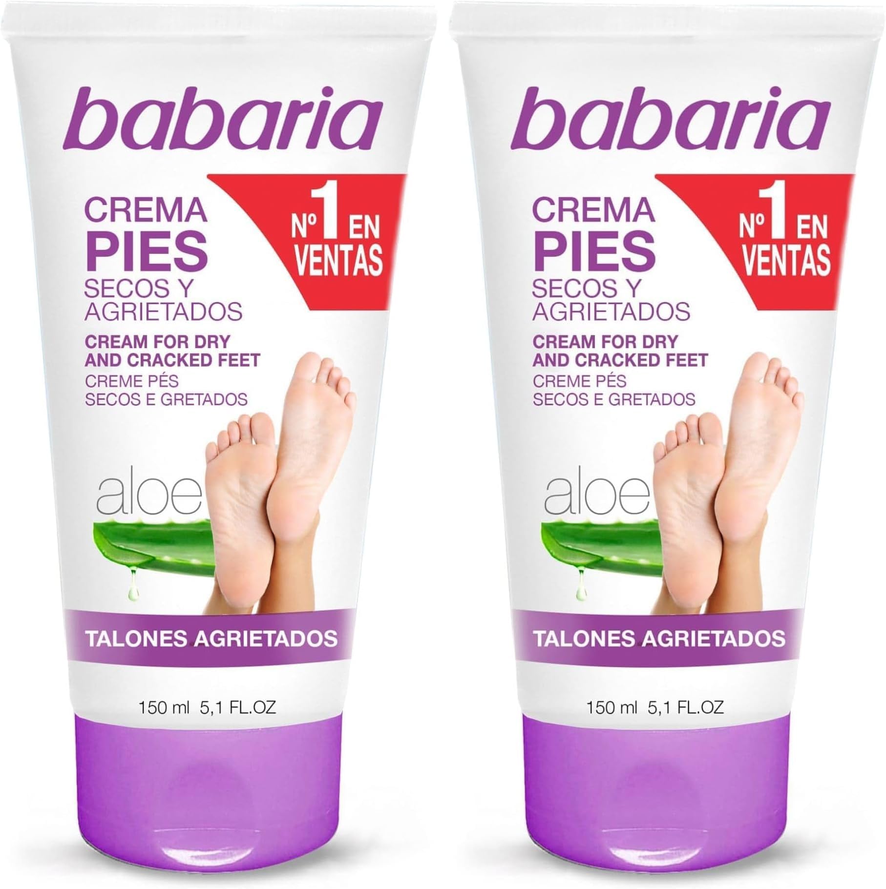Babaria Dry Feet Cream - Absorbs Quickly to Instantly Soothe and Smooth - Deepest Hydrating Effect - Infused with Aloe Vera, Sweet Almond, and Shea Butter - Suitable for All Skin Types - 5.1 oz