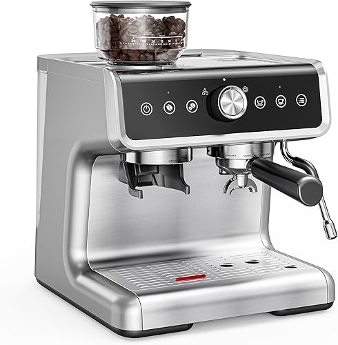 EUHOMY Máquina de café expreso con molinillo, cafetera espresso profesional de 20 bares para el hogar, con espumador de leche para bebidas con