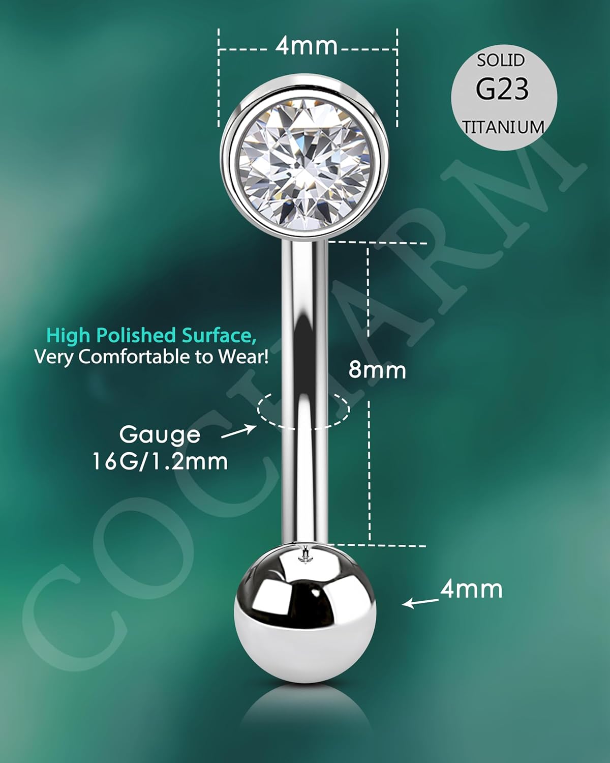 COCHARM Cute Titanium Rook Earrings 16g Silver Surgical Steel Rook Piercing Jewelry for Women 8mm Flat Top Rook Barbells Threaded Dainty Surgical Steel Rook Bar Nickel Free - Image 4