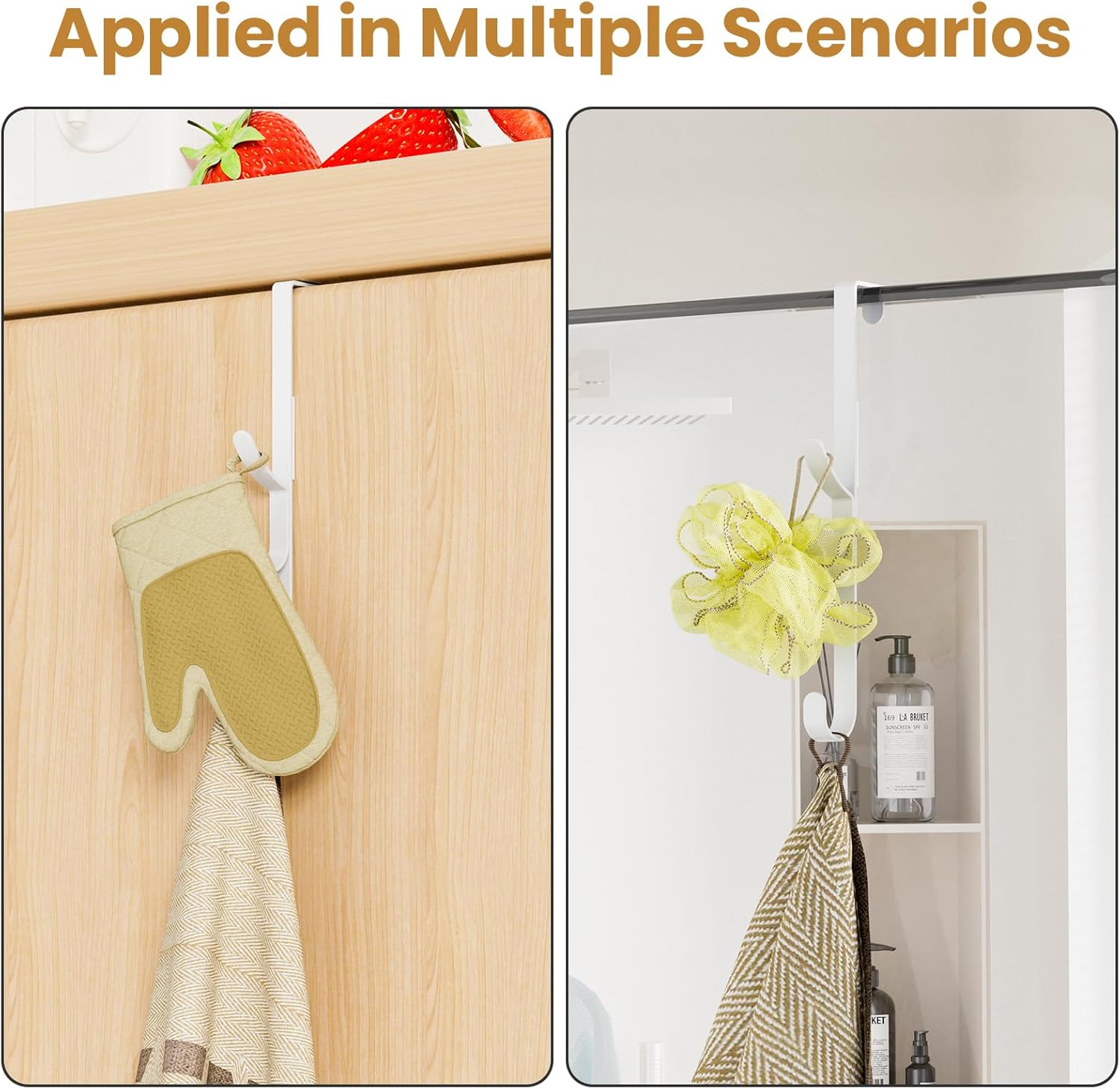 Over The Door Hooks Hanger,Over The Door Towel Hook Organizer Hanging for Coat Clothes Backpack hat Purse Metal Towel Rack Back of Shower for Bathroom,Dorm,Bedroom,Kitchen,Office Closet White-4Packs