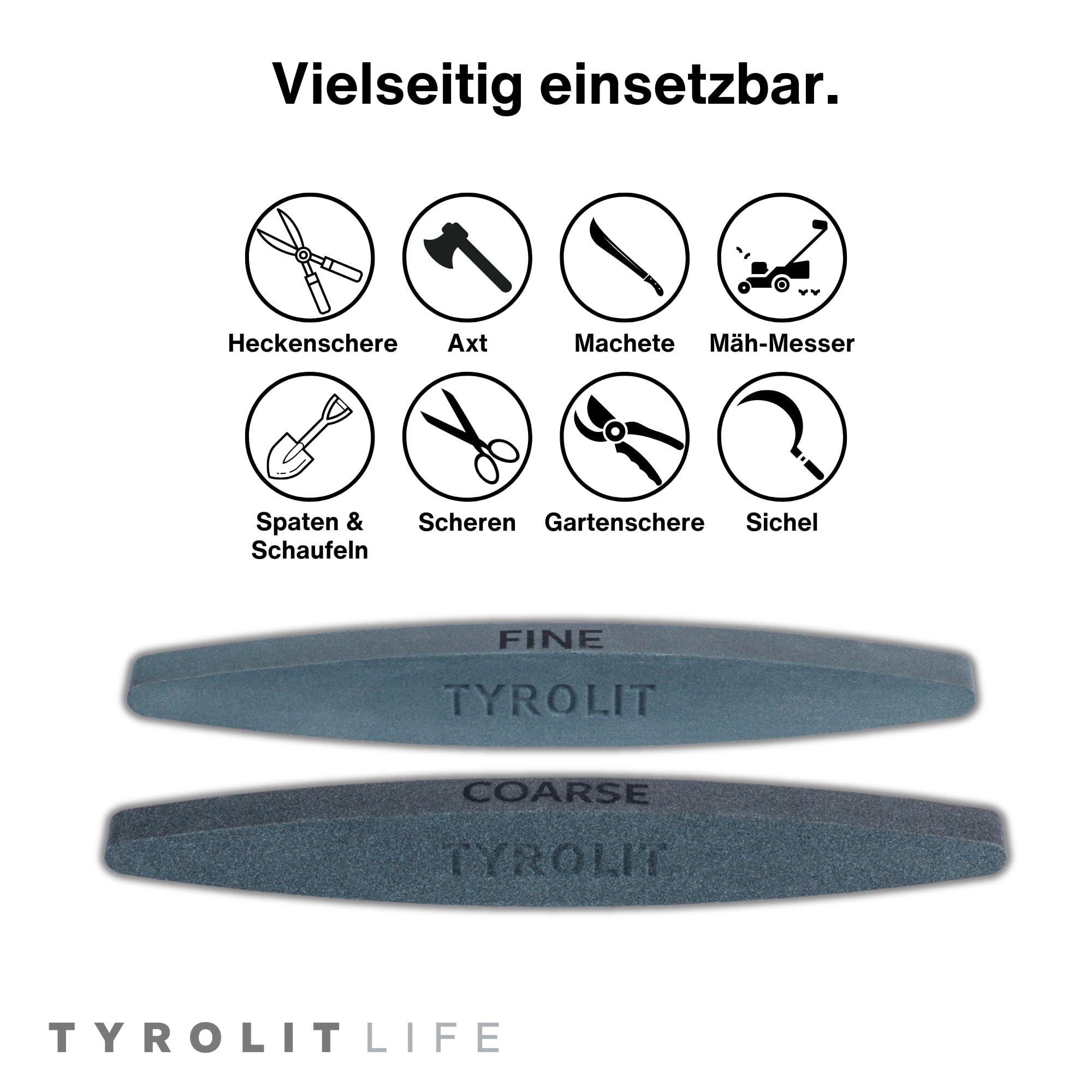 TYROLIT LIFE - Piedra de afilar de cerámica para cuchillos afilados (2 unidades, grano 100 y 240), para guadaña, tijeras de podar, hacha y cortacésped