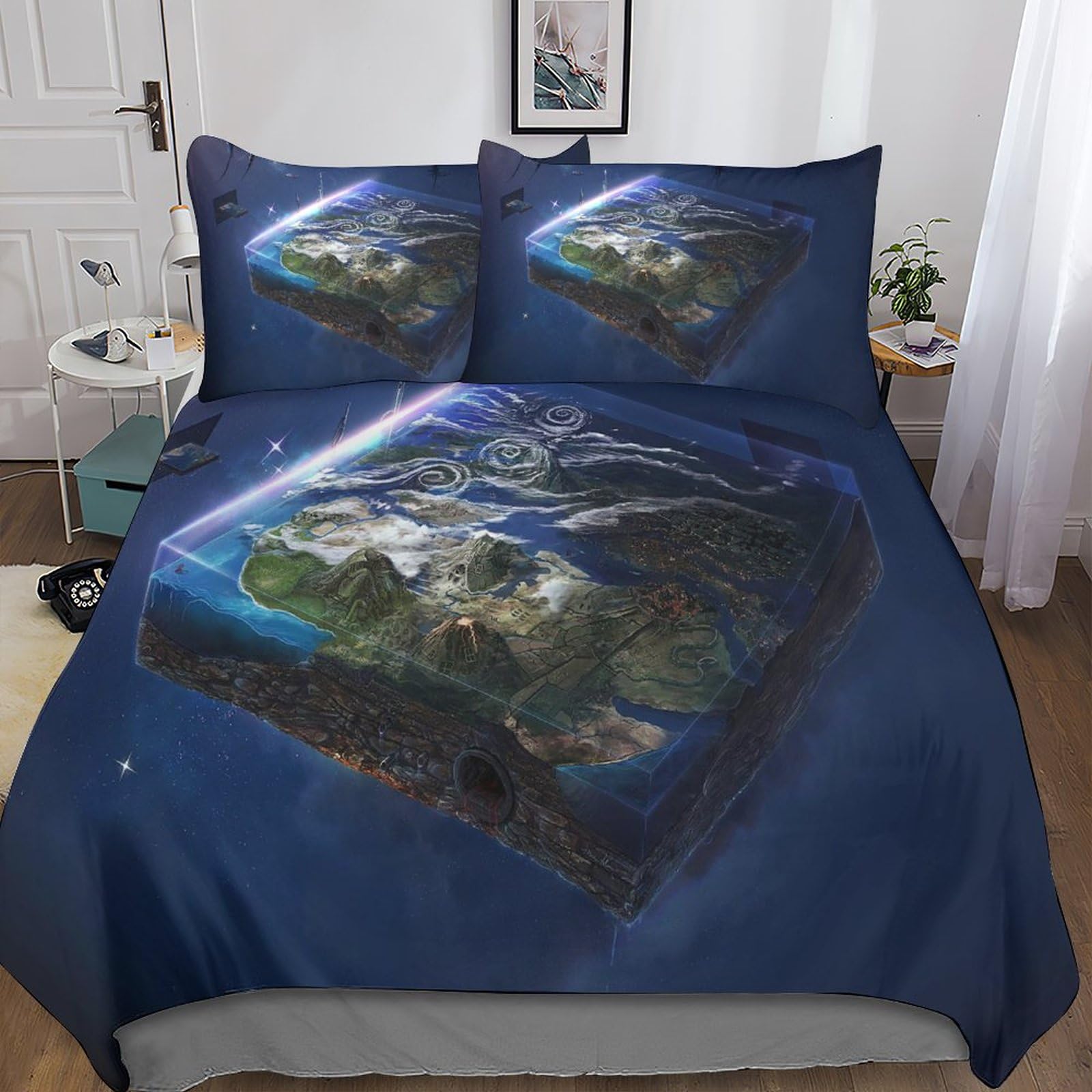 Parure de lit 3 pièces cinéma King 220x240 cm Un Monde Cool avec housse de couette imprimée 3D