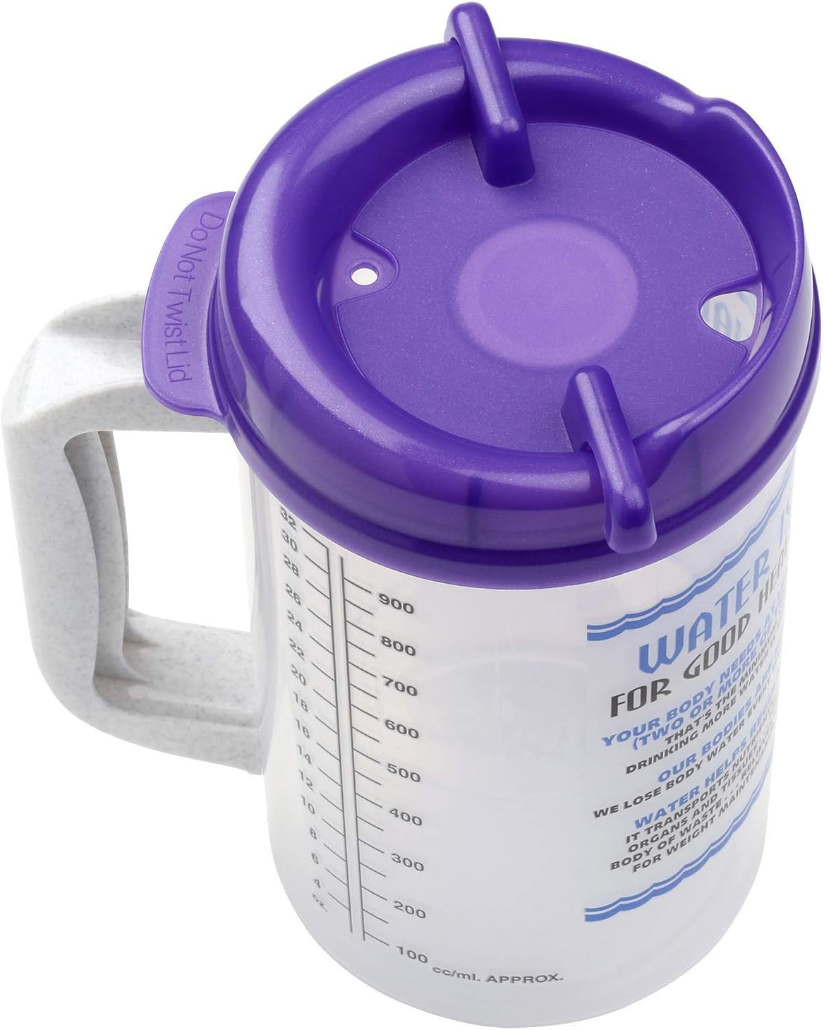 Water Essentials Tracking Hospital Mug for Daily Intake Measuring with Straw, 32 oz Purple Swivel Lid