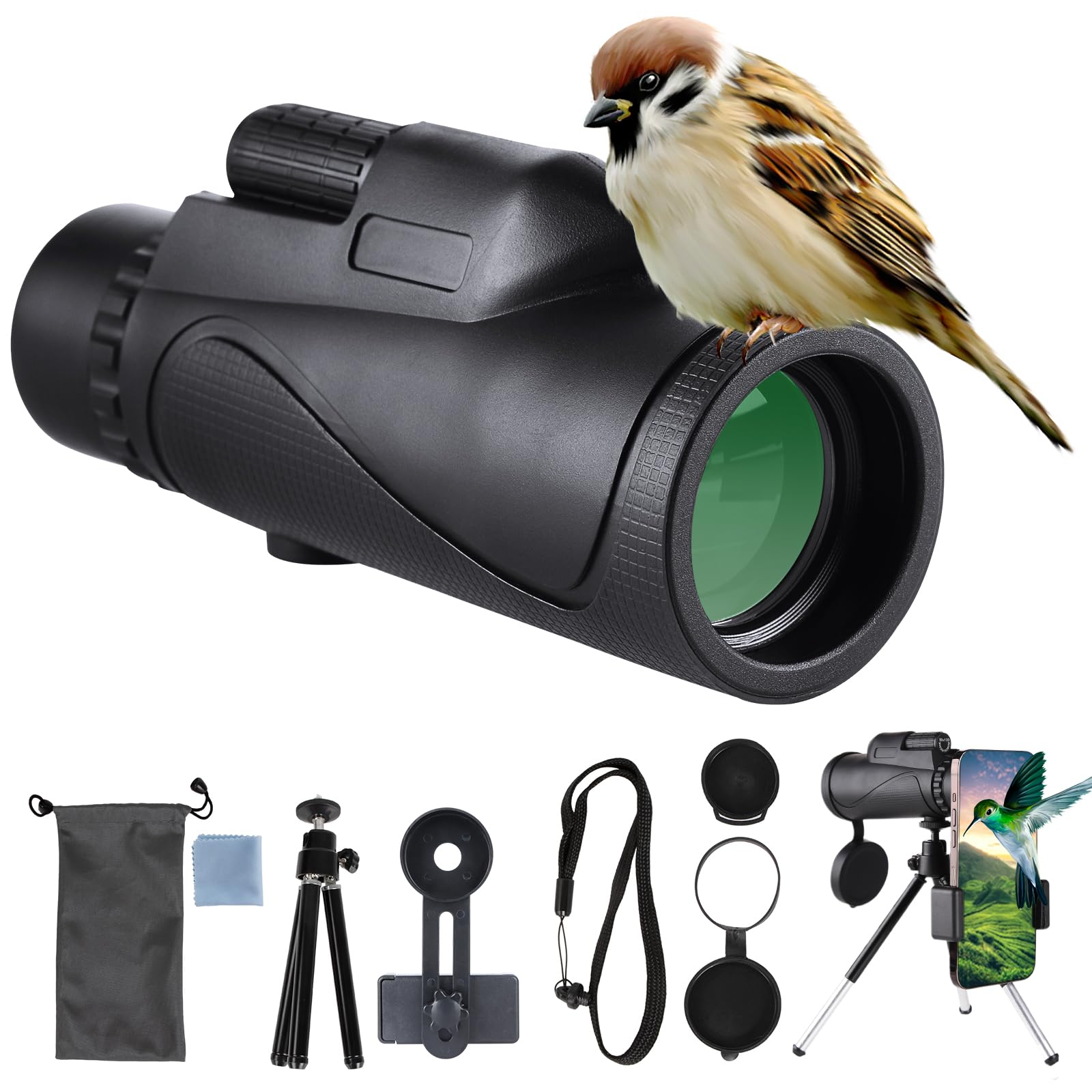 Telescopio Monocular 20X60HD Prisma BAK4 Lentes FMC Premium contra el Polvo/Agua/Niebla con trípode Estable Impermeable Monocular para Adultos para la Observación de Aves Senderismo