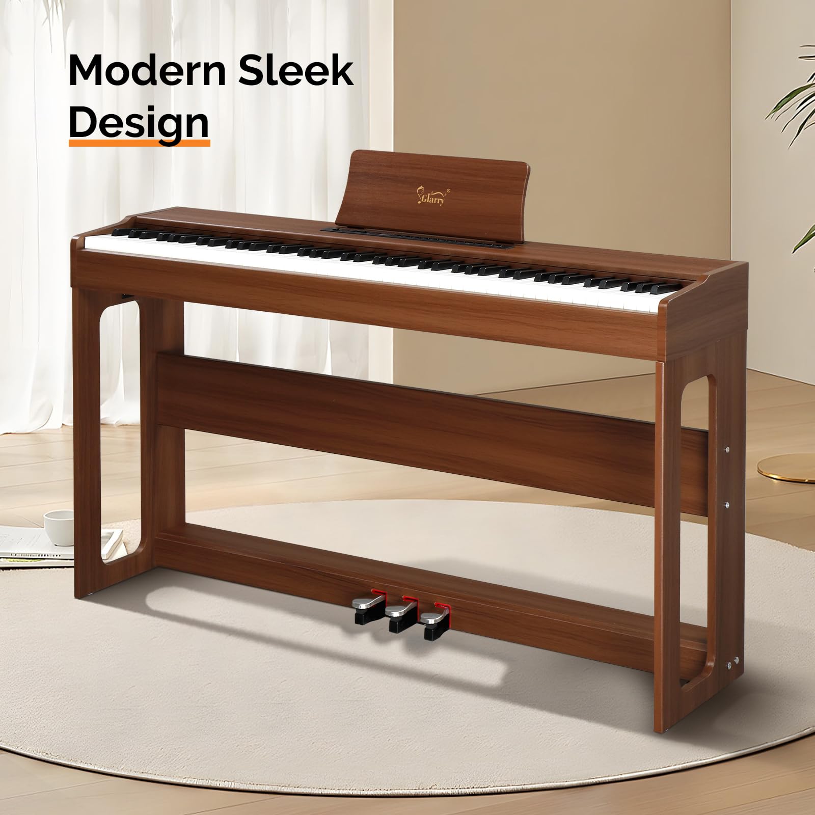 Pianoforte digitale Glarry 88 tasti pesati con cuffie per pianoforte, tastiera elettrica con martelletti completamente pesati e azione pesante per principianti, pianoforte con unità a 3 pedali, doppio