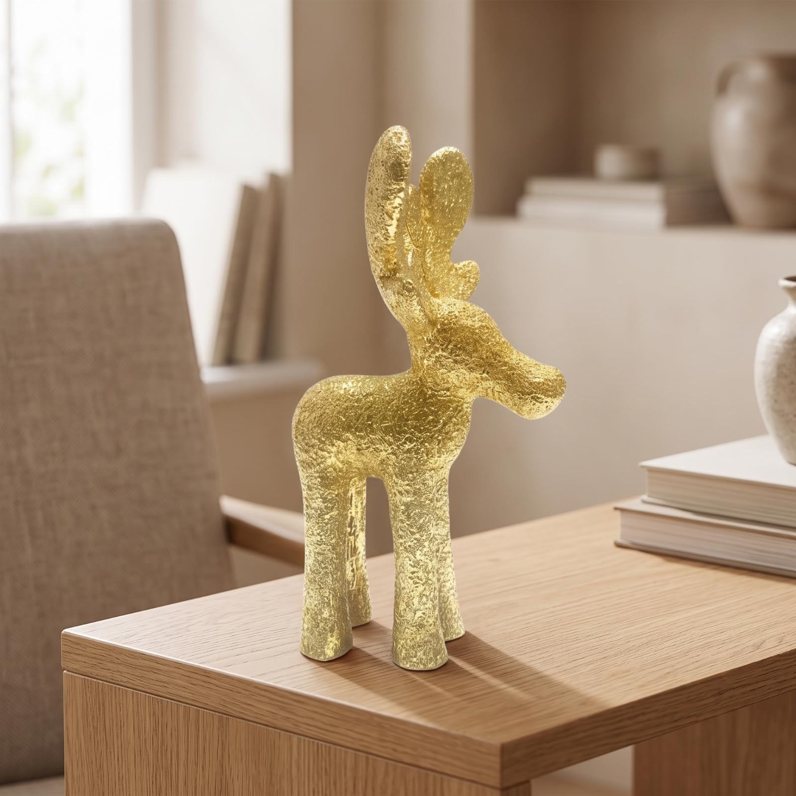 Estatua de Ciervo de Resina Figura Decorativa Escultura Adorno Ornamental Acabado Textura Que la Luz Fácil de Colocar Adecuada para Repisas Estanterías Oficina Hogar