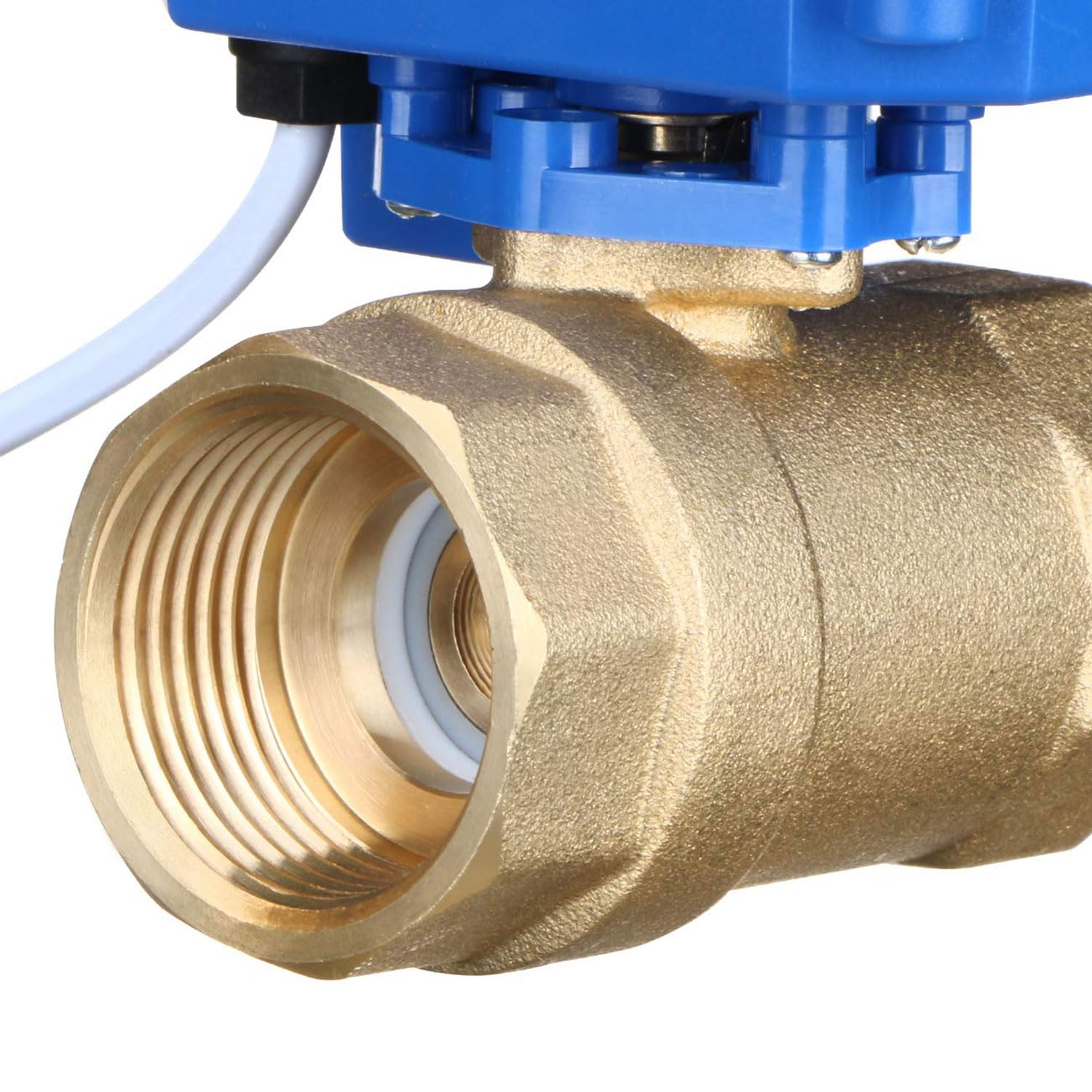 U.S. Solid Robinet à boisseau sphérique motorisé – Vanne à bille électrique laiton G 1", fonction manuelle, port standard, 9–24 V AC/DC, coupure positive 3 fils