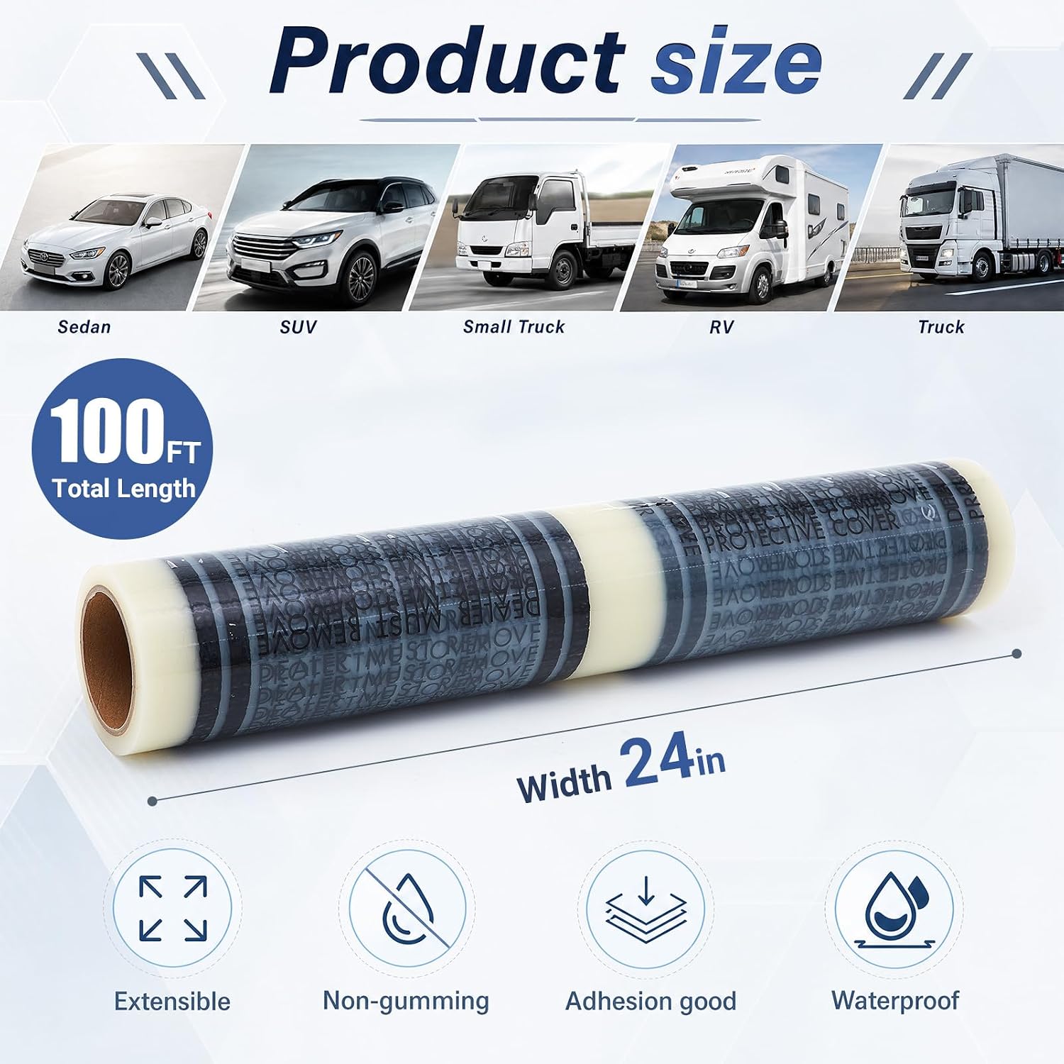 Amylove 24in*100ft Auto Carpet Protection Film, 4 Mil Adhesive Floor