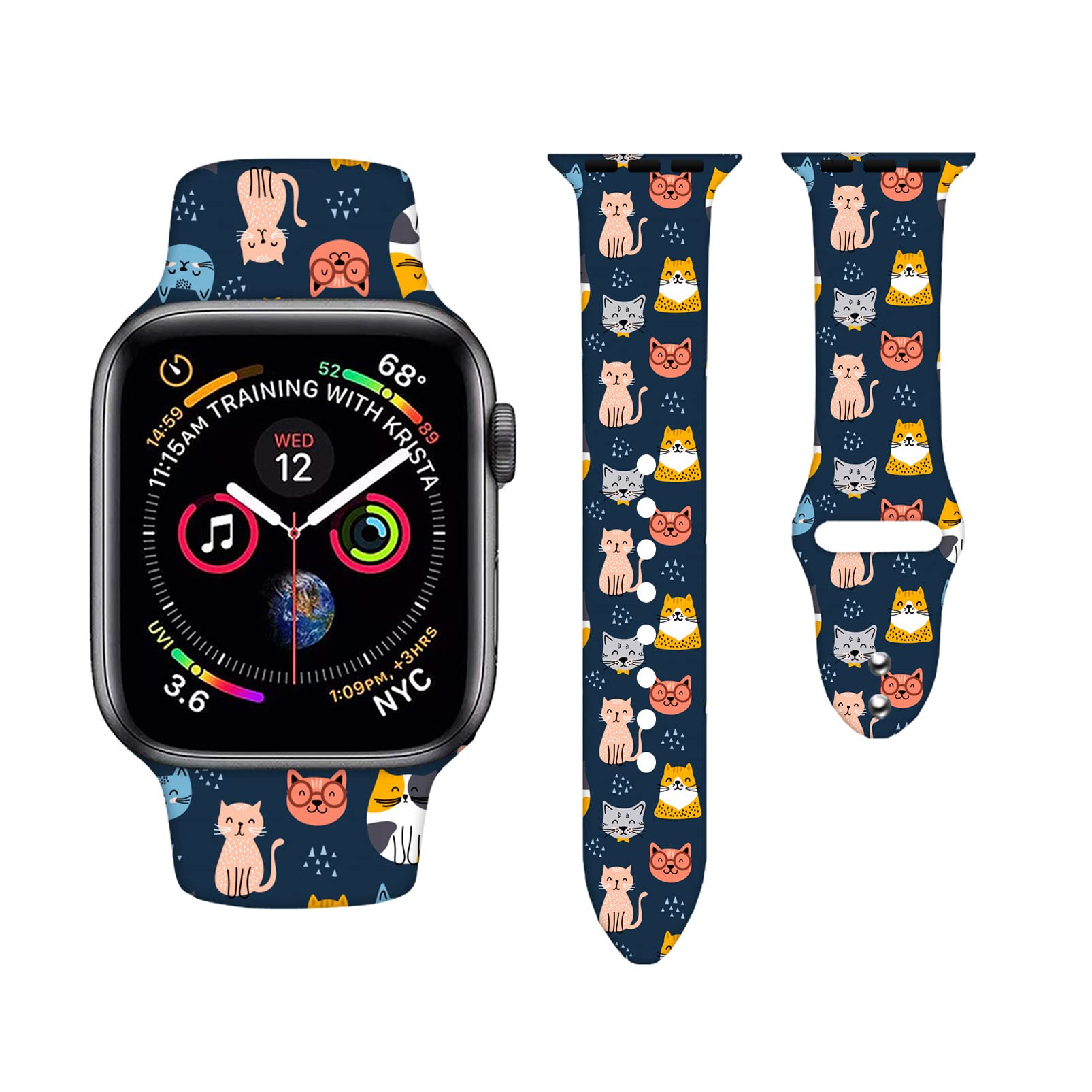 Pasek do zegarka kompatybilny z Apple Watch 38 mm, 40 mm, 41 mm, 42 mm, 44 mm, 45 mm, 49 mm, dla kobiet i mężczyzn, regulowany, miękki, silikonowy