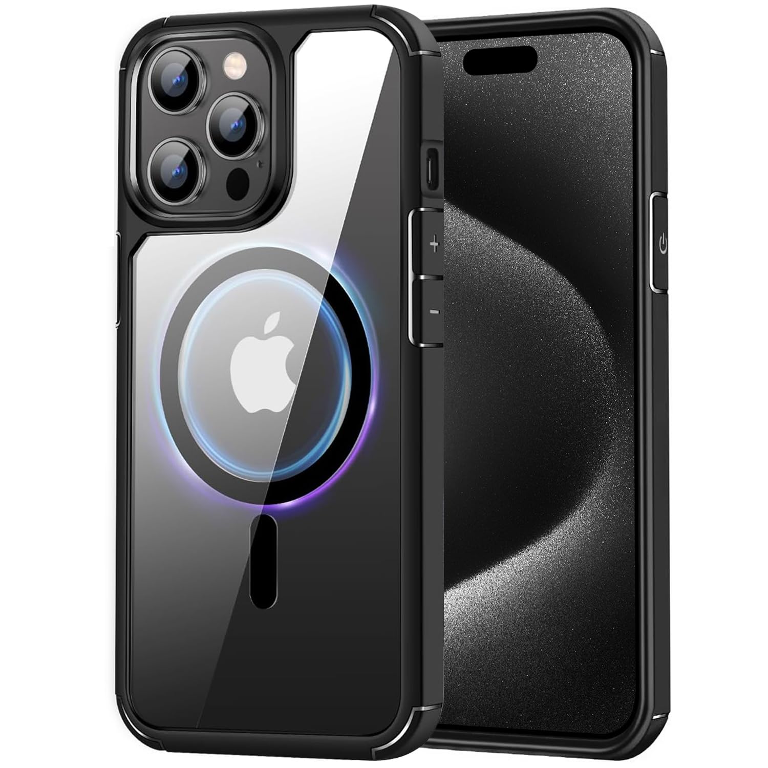 YoYoTech Designed for iPhone 15 Pro Magnetic case Compatible with Magsafe Defender Military Shockproof,Hard Back Case,Ultra-Thin Crystal Back-Anti-Scratch Cover-Titanium Black