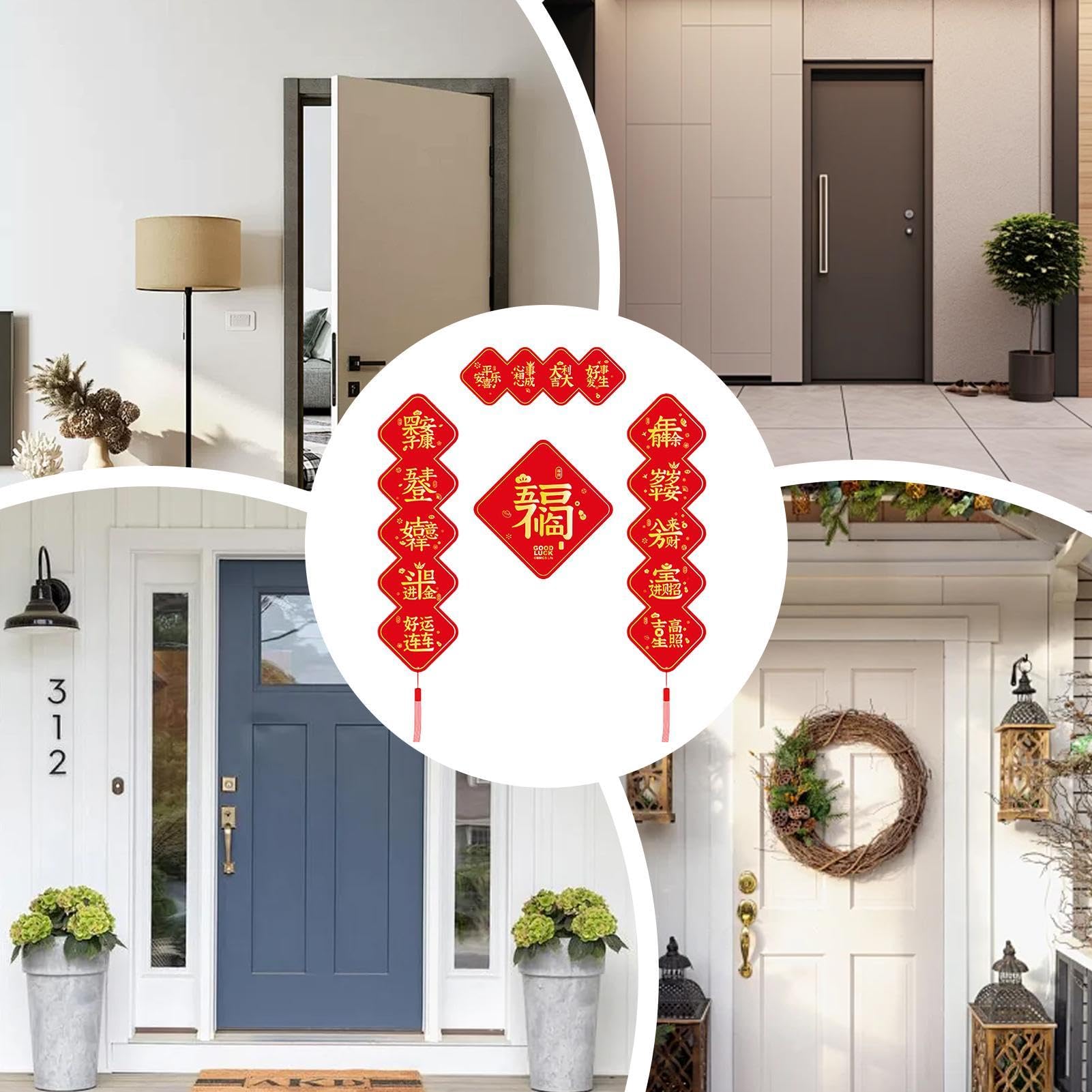Chinese New Year Couplet | Red Lucky Magnetic Chinese New Year Banner Decoration | Fu Character Ornament, 2025 Year of the Snake Spring Festival Décor for Home, Lunar New Year Prosperity Sign