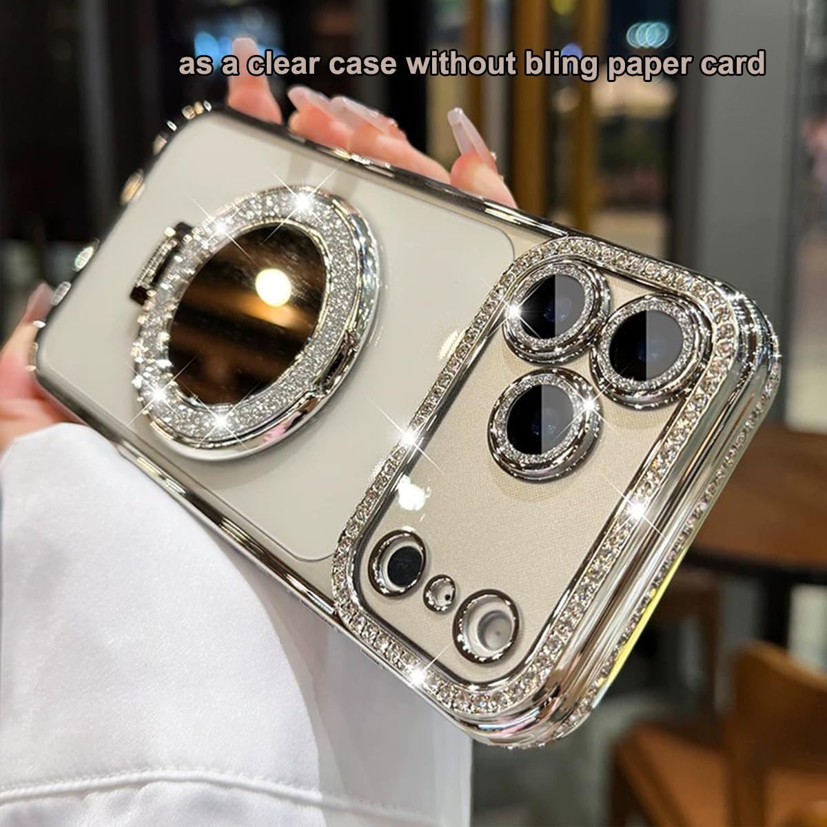 for iPhone 17 Pro Magnetic Kickstand Case, [Compatible with Magsafe] Shockproof Glitter Cute Bling Cover Makeup Mirror Ring Holder Camera Protector for Girls Woman for iPhone 17 Pro, Silver - Image 5