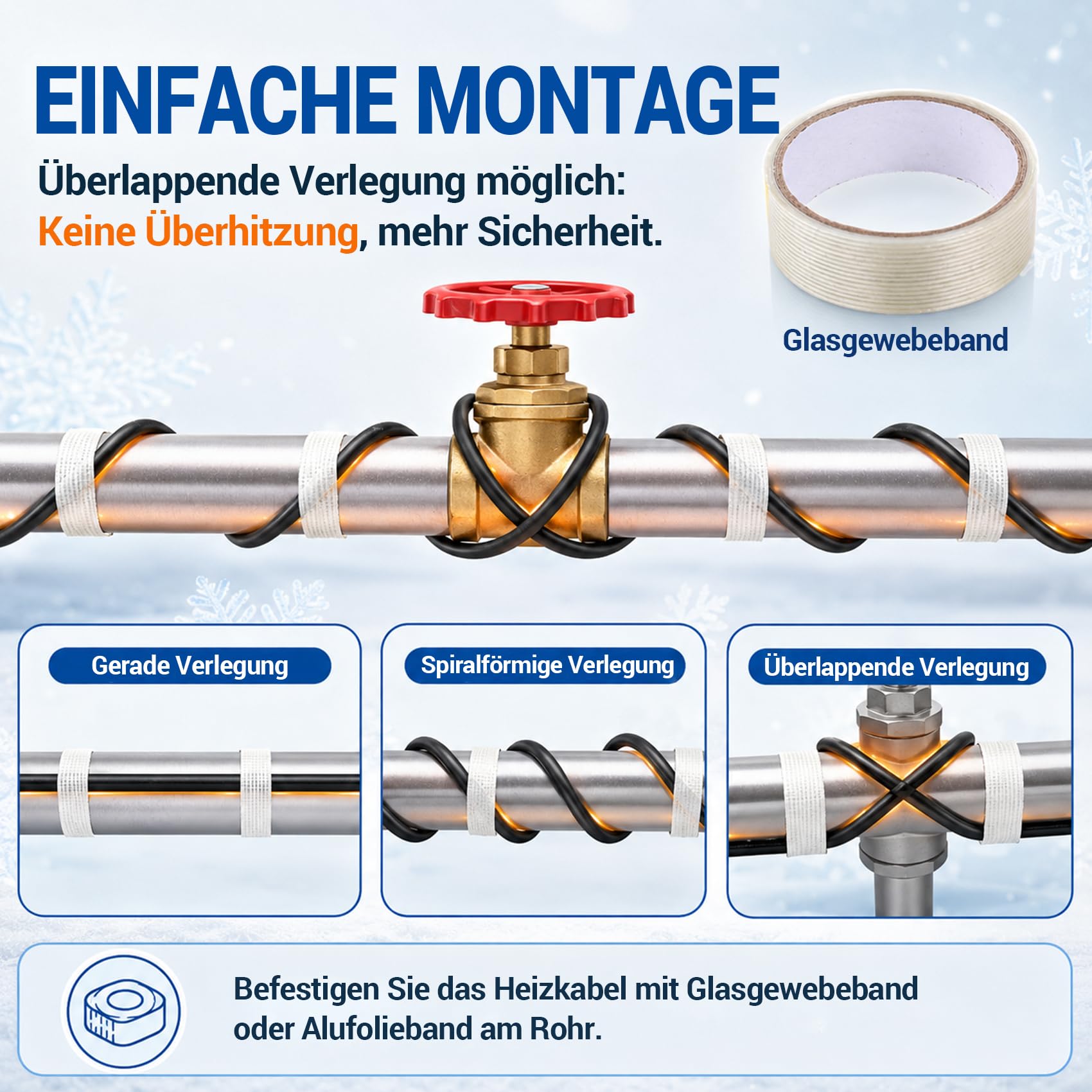 Selbstregulierendes Heizkabel 12m vormontiert mit Thermostat,Rohrbegleitheizung,Frostschutz-Heizkabel für Wasserrohre,Wasserleitungen Außen & Garten,Gefrierschutz für Metallrohr Kunststoffrohr 230V