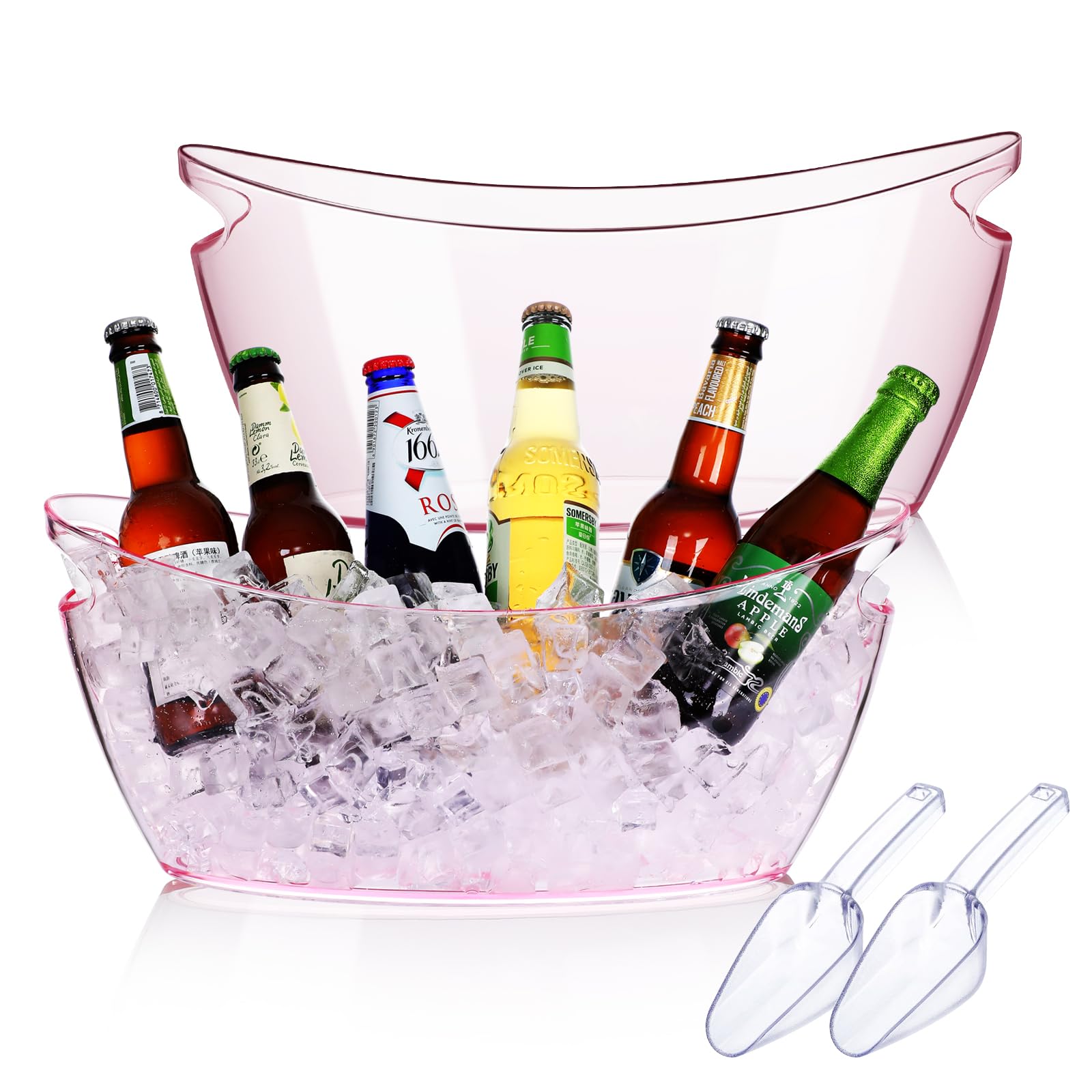 Ice Bucket 2 PCS,Acrylic Ice Buckets for Parties, Mimosa Bar Supplies Beverage Tub and Scoops for Champagne Beer Sparkling Wine Cocktails（5.5L）Extra Large Model (Clear) (pink)