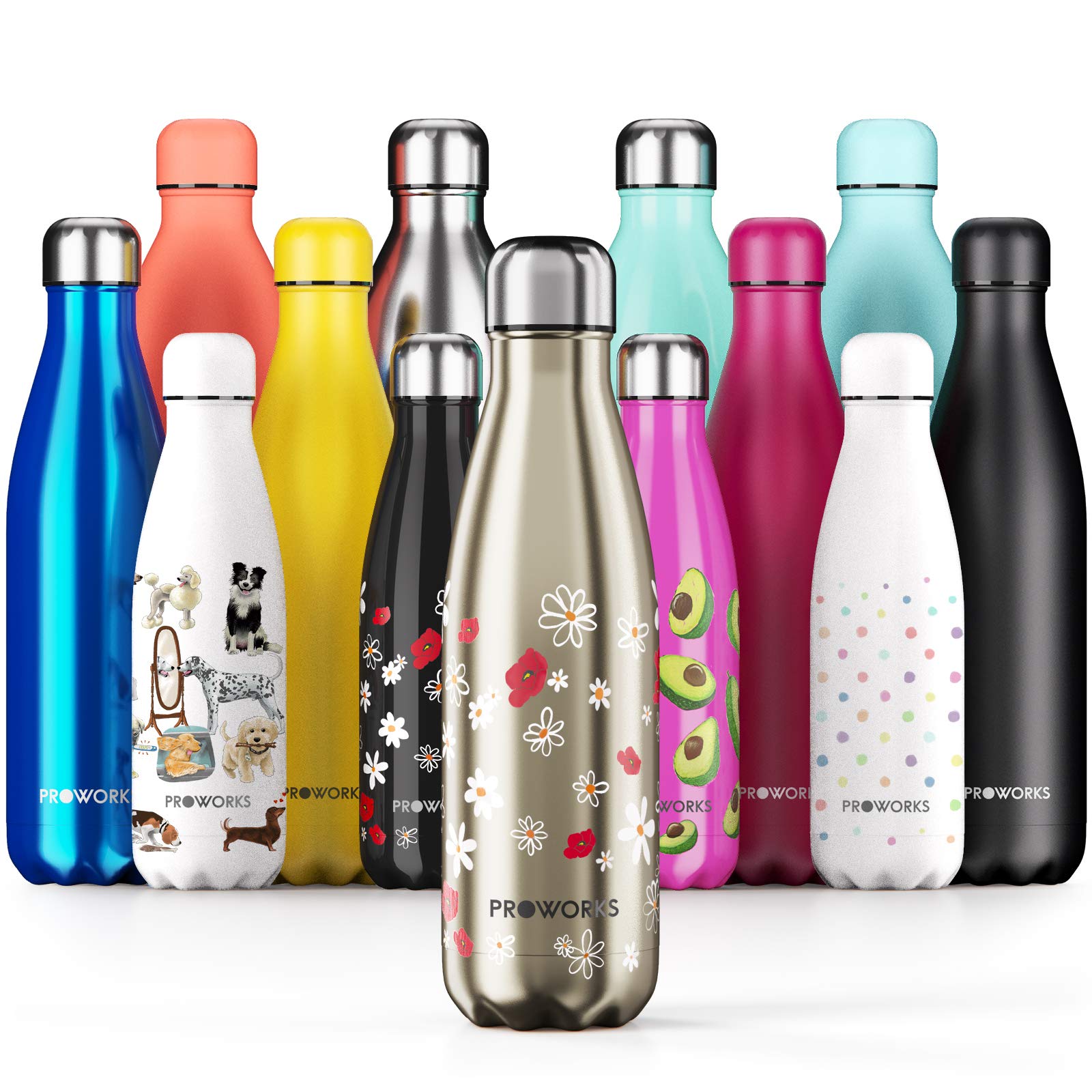 PROWORKS Insulated Water Bottle, BPA Free, Reusable Stainless Steel Water Bottle for 12 Hours Hot & Cold Hold Up to 24 Hours, for Sport, Gym, Travel - 500ml - Pink Daisy — view 39
