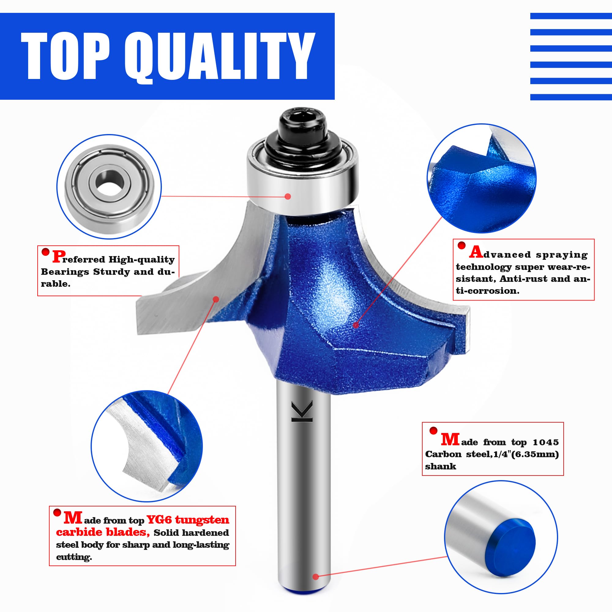 Roundover Router Bits - 6 Sizes for Woodworking -5
