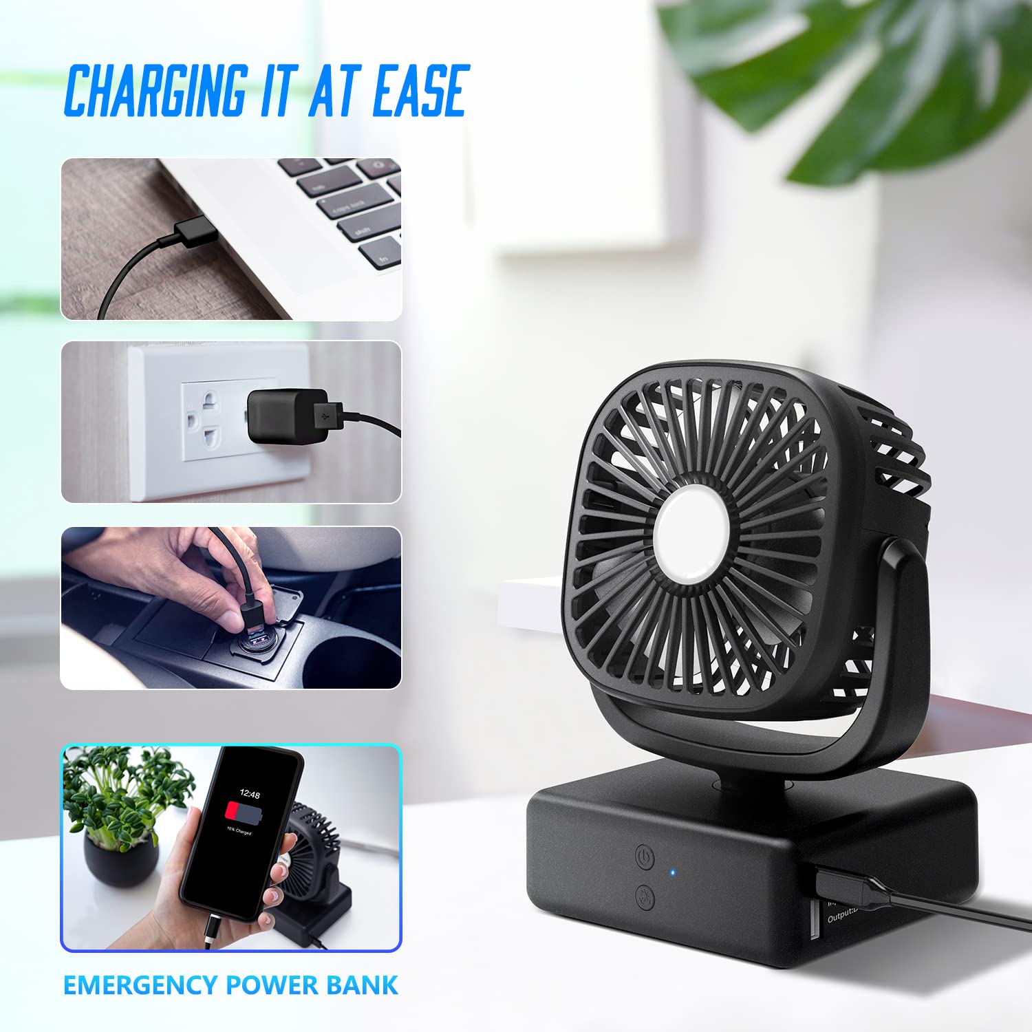 Ventilador De Techo Portátil Para Exteriores - Con Luz LED, Mando A Distancia, Funciona Con Batería, Ideal Para Camping, Cenadores O Tiendas