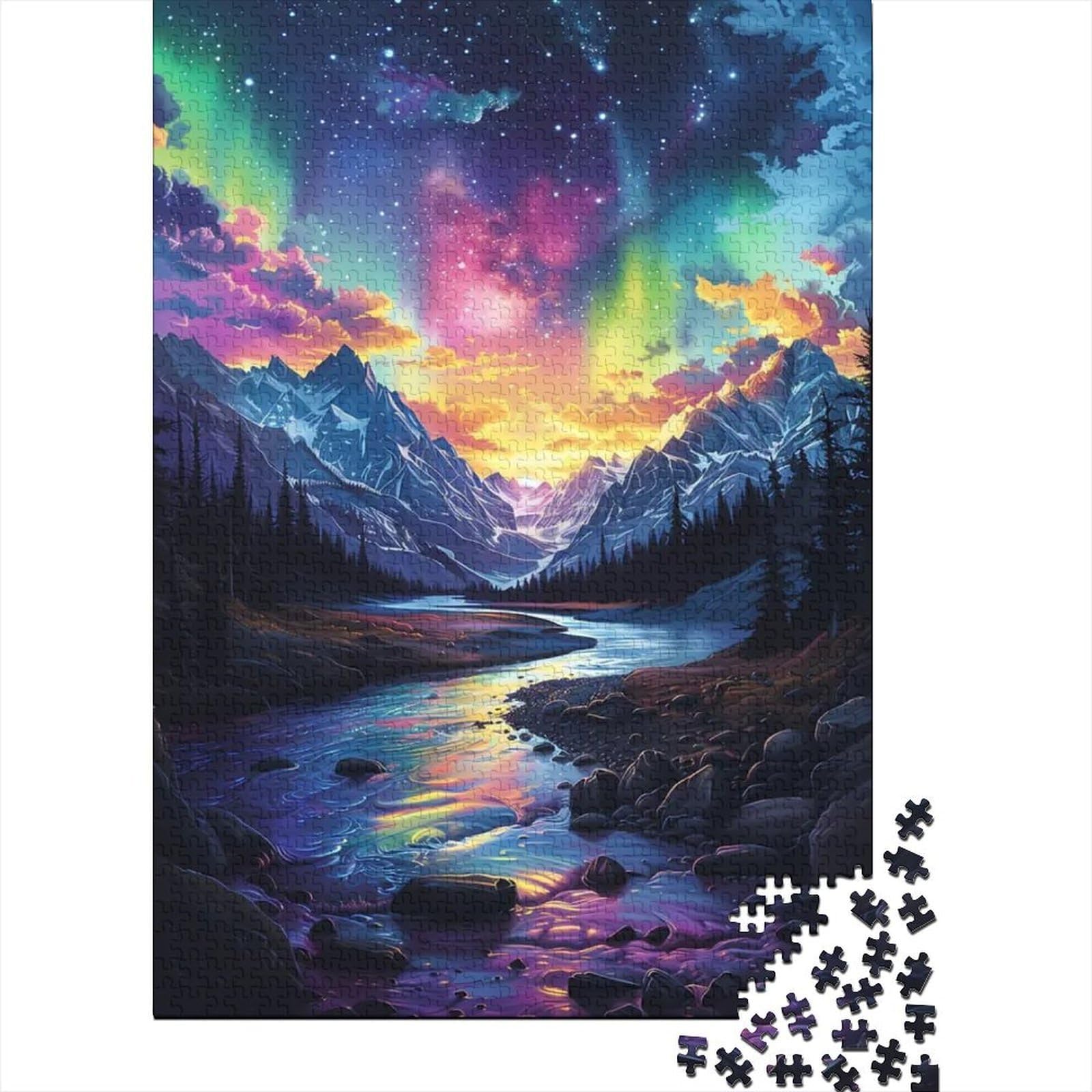 Puzzle de 1000 piezas de paisaje de montaña para decorar tu salón con auroras boreales 8