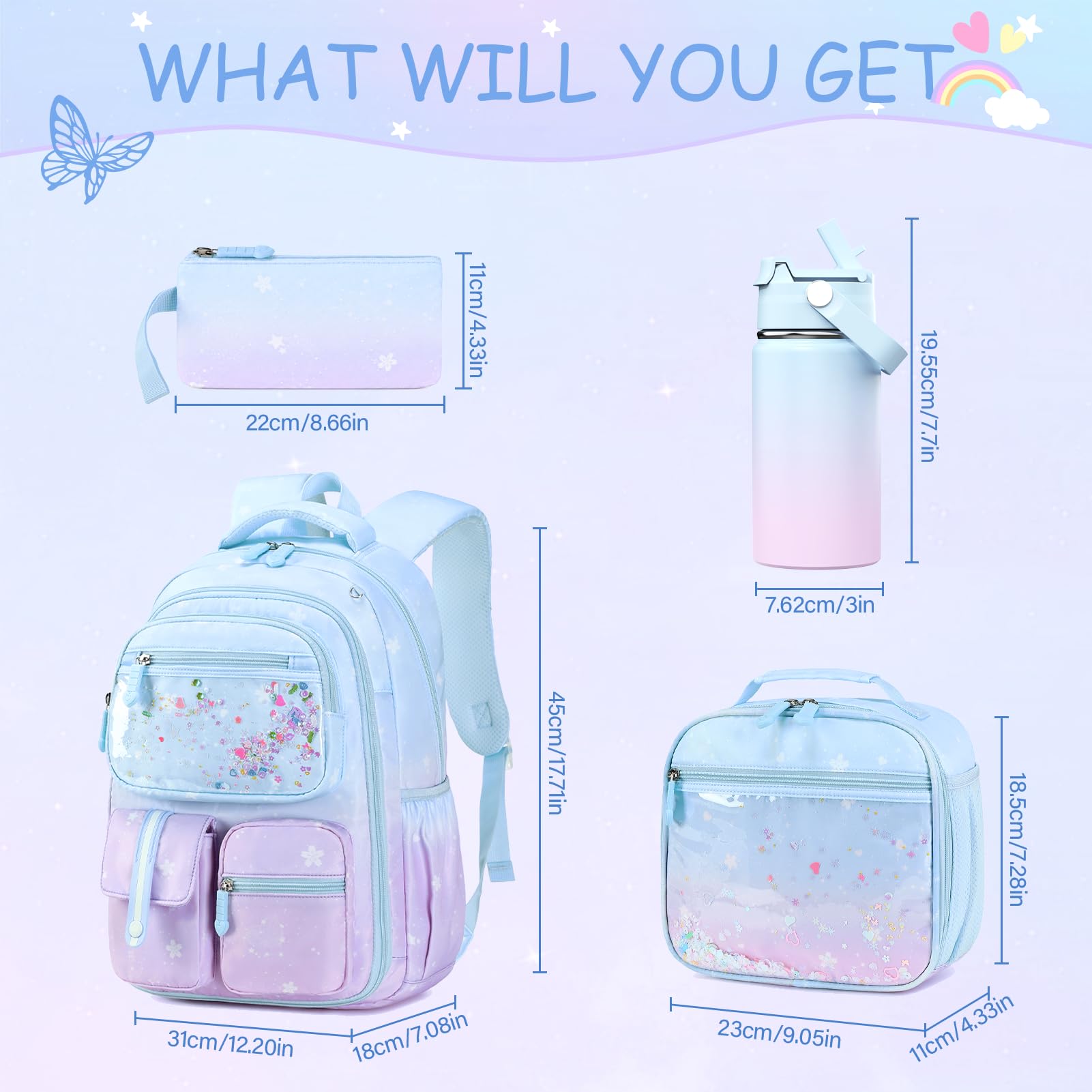 ACESAK 11 Rucksacktaschen: Wasserflasche Lunchbox Kopfhörer, Blau / Violett, Large, Rucksack