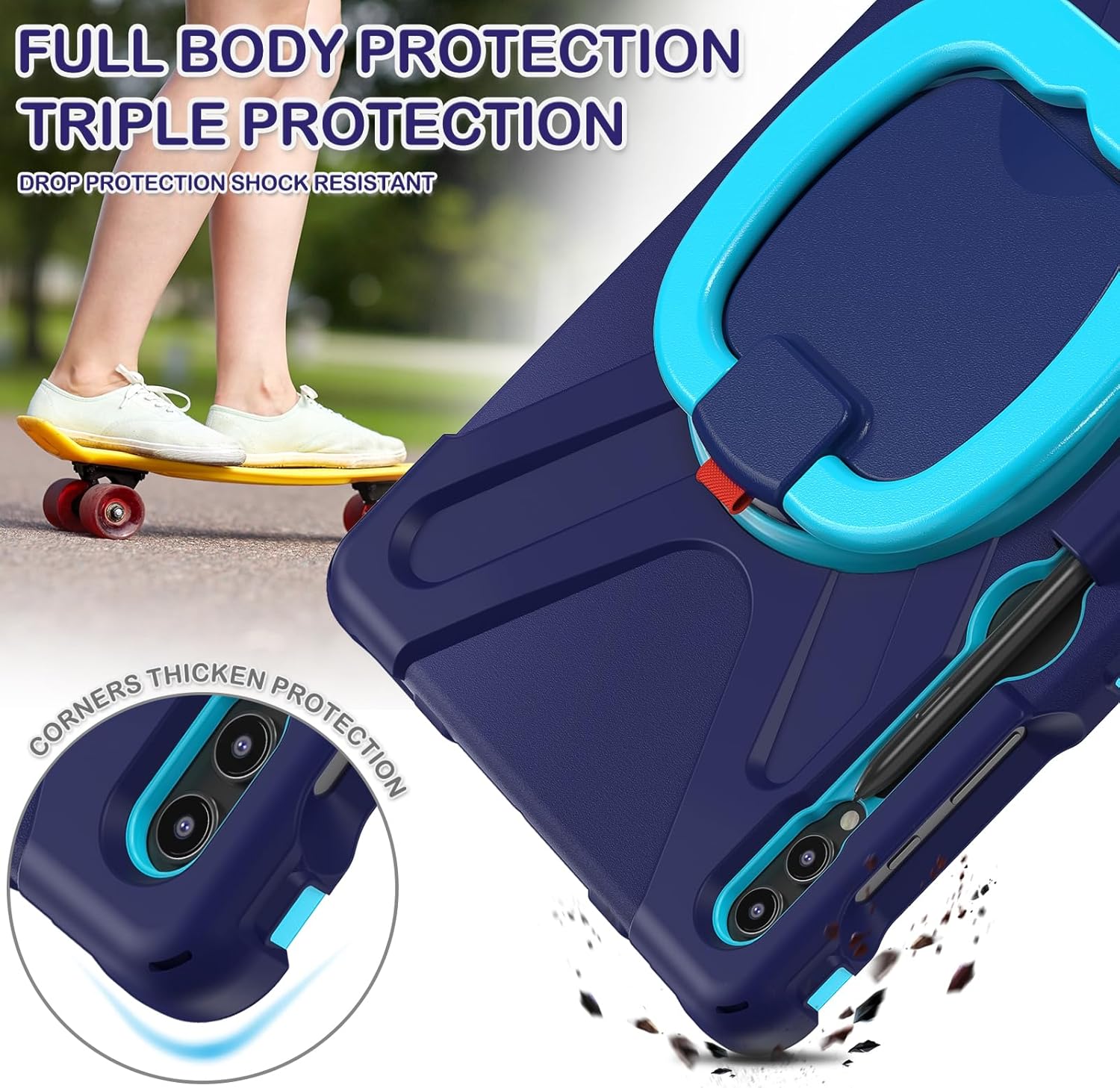 BATYUE Case for Samsung Galaxy Tab S10+ /S9 FE+ /S9+ /S8+ /S7+ /S7 FE 5G 12.4 inch, Shockproof Protective Tablet Case with Shoulder Strap, Kickstand, Navy Blue