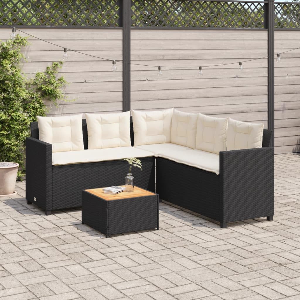 IKAYAA Conjunto Jardín de Ratán, Sofá Esquinero Jardin, Sofa Exterior, Conjunto de Sofá de Poliratán, Sofá Jardin con Cojín de Asiento y Respaldo Negro