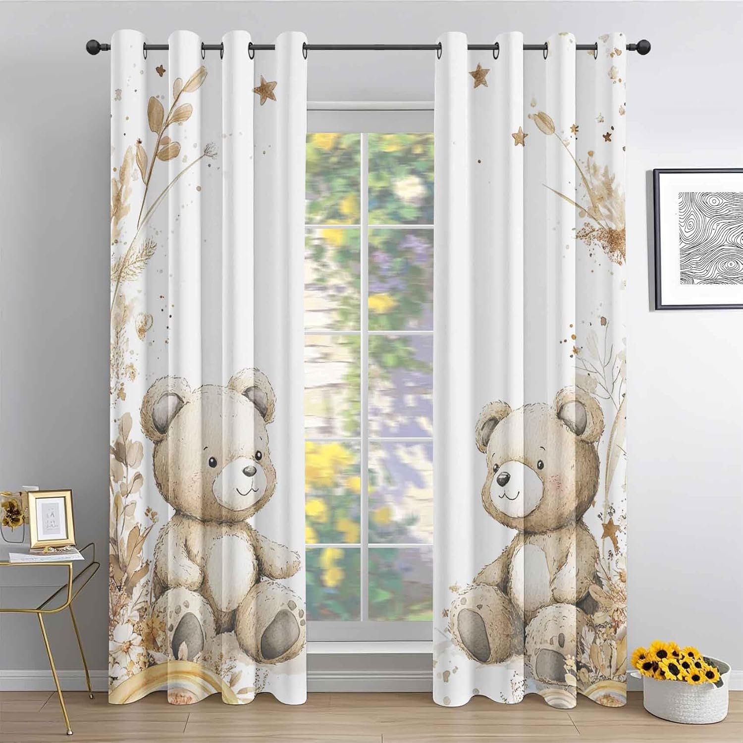 Teddy Bear Curtains for Nursery Bedroom 84 Inch Length 2 Panels, Kawaii Animals Kids Blackout Curtains, Thermal Insulated Grommet Window Curtain for Living Room Drapes