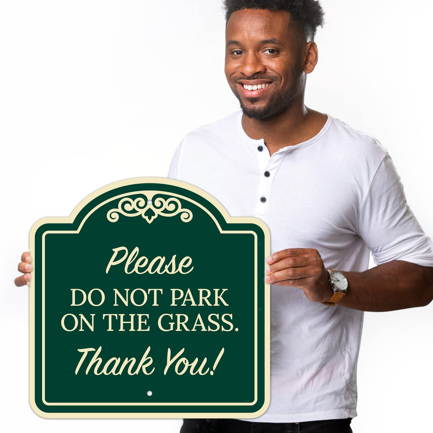 Please Do Not Park On The Grass Thank You Décor Sign, Green Dark, 18x18 Inches, ACM, Fade Resistant, Made in USA by Sigo Signs