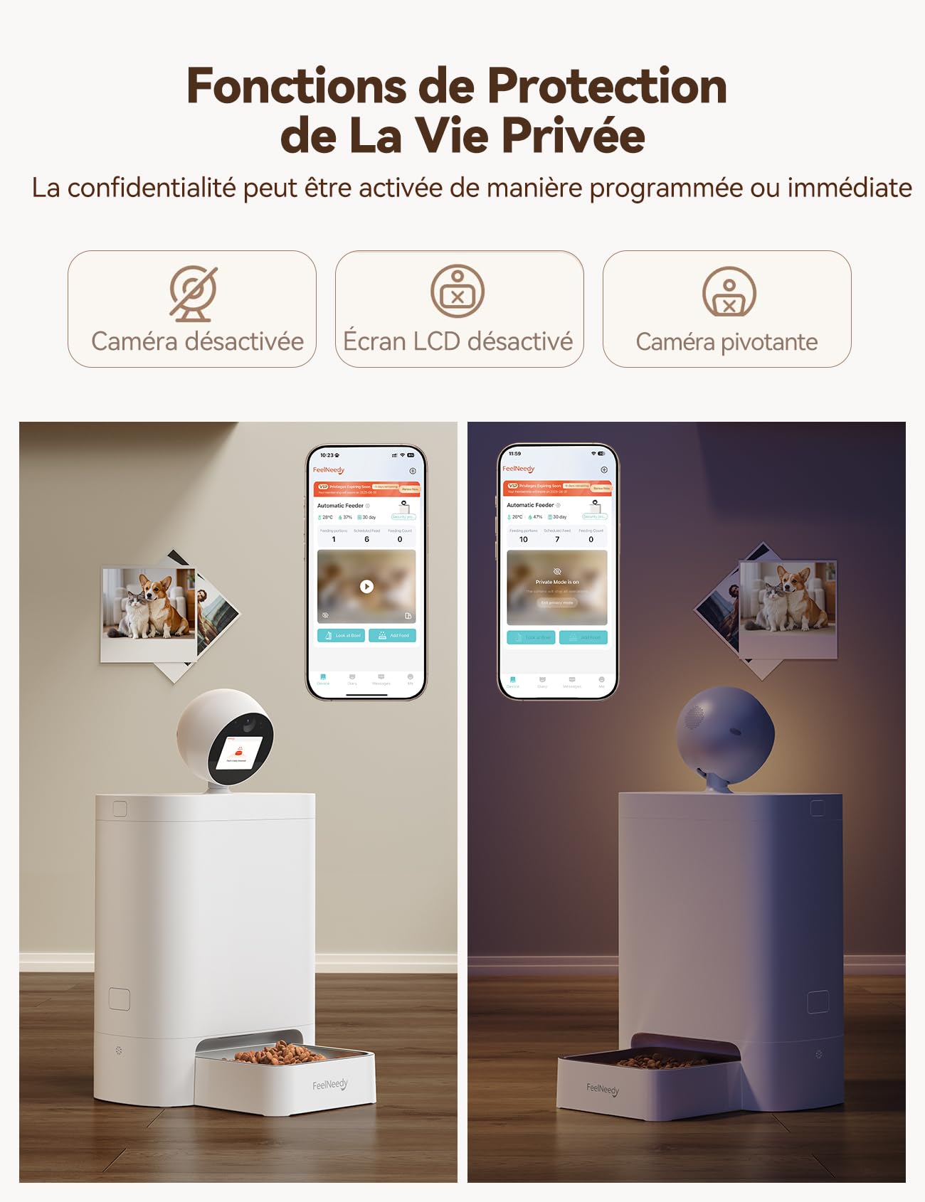 FEELNEEDY 5.5L Distributeur Croquettes Chat Automatique avec HD 3MP 360°Caméra, Wi-FI 2.4G/5G IA Distributeur Croquettes Chien avec Vision Nocturne, Audio Bidirectionnel, Écran IPS & APP Contrôle