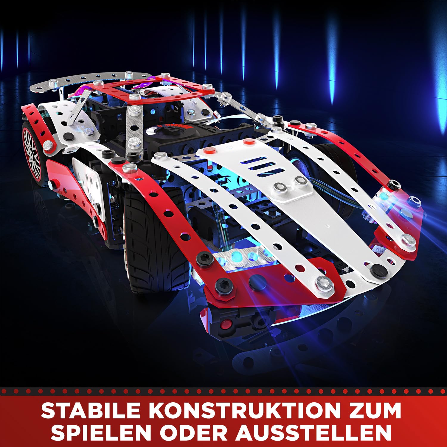 BANDAI - Meccano Supercar 25-in-1 - Konstruktionsset 25 Modelle - 347 Teile inkl. 6-Volt-Motor, LED, Werkzeuge, Anleitung - Aktivitäts-Kit Supercar-Zusammenbau - Spielzeug ab 10 Jahren - APM20105