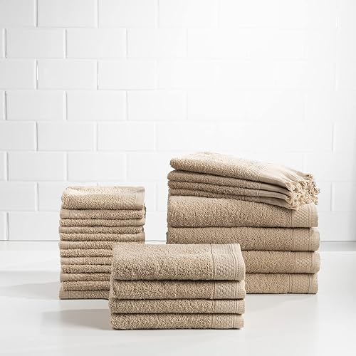Miniatura 1 de Baltic Linen Multi Count - Toallas 100% algodón, 4 toallas de baño, 4 toallas de mano, 4 puntas de los dedos con flecos, 12 paños de baño, arena