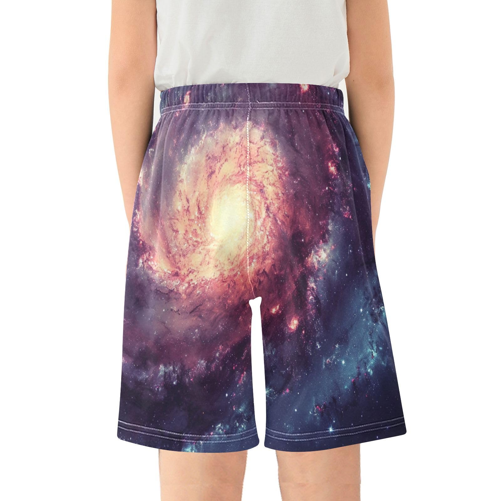 ALAZA Galaxy Space Nebula Starry Sky Boys Athletic Shorts Kids with Pockets Shorts for boy Girl Size 6-8 Years Multicolor