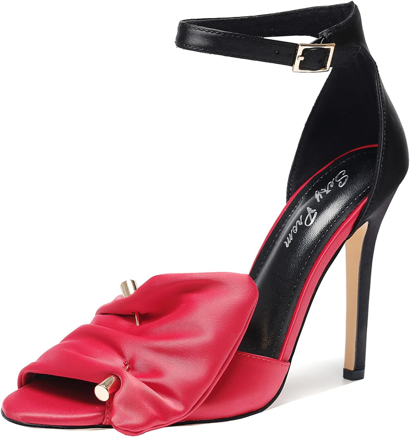 Women's Color Block 4.3-Inch Stiletto Sandals Open Toe Ankle Strap Wedding Party Nightclub Shoes