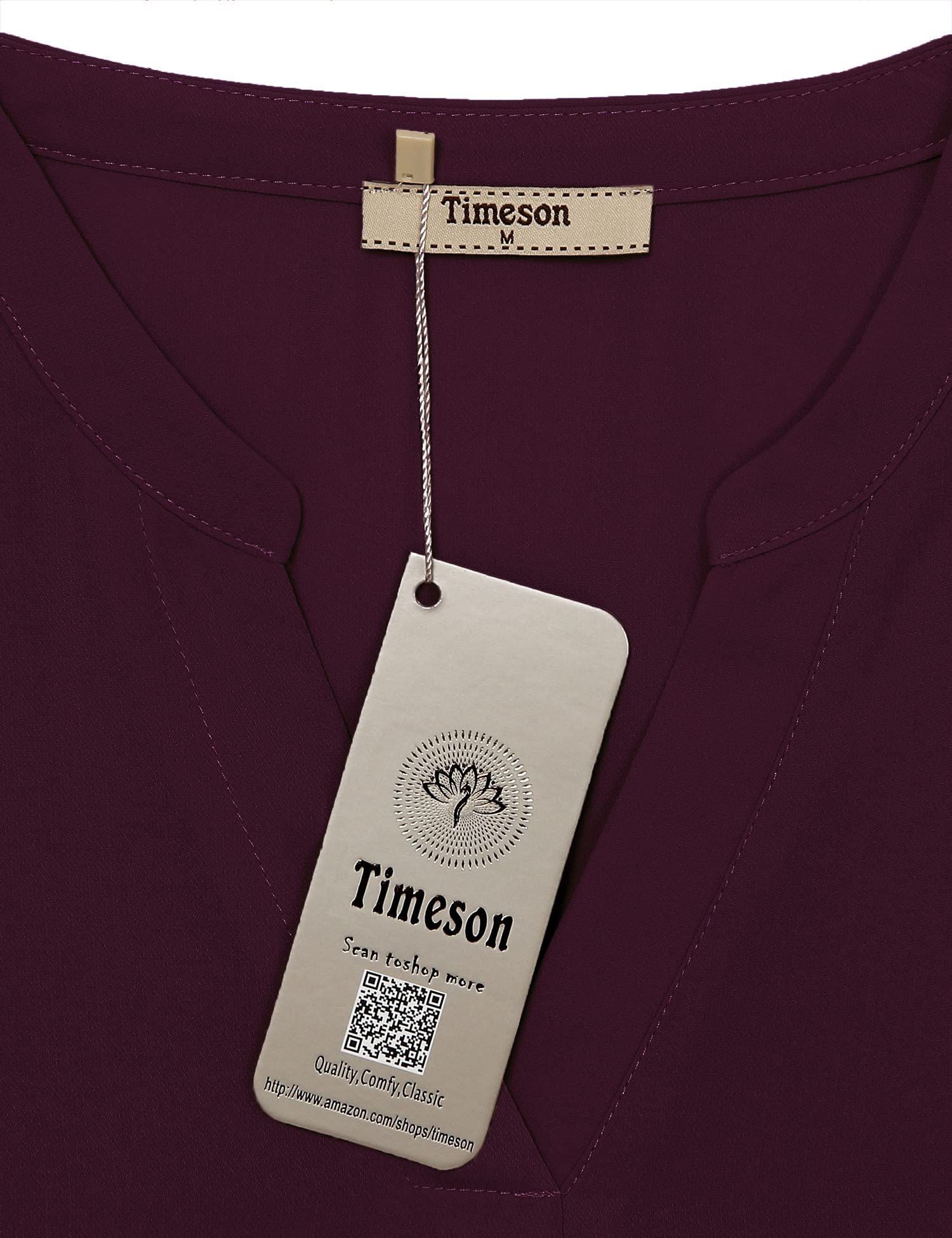 Timeson Women's Casual Chiffon V Neck 3/4 Sleeve Blouse Tops