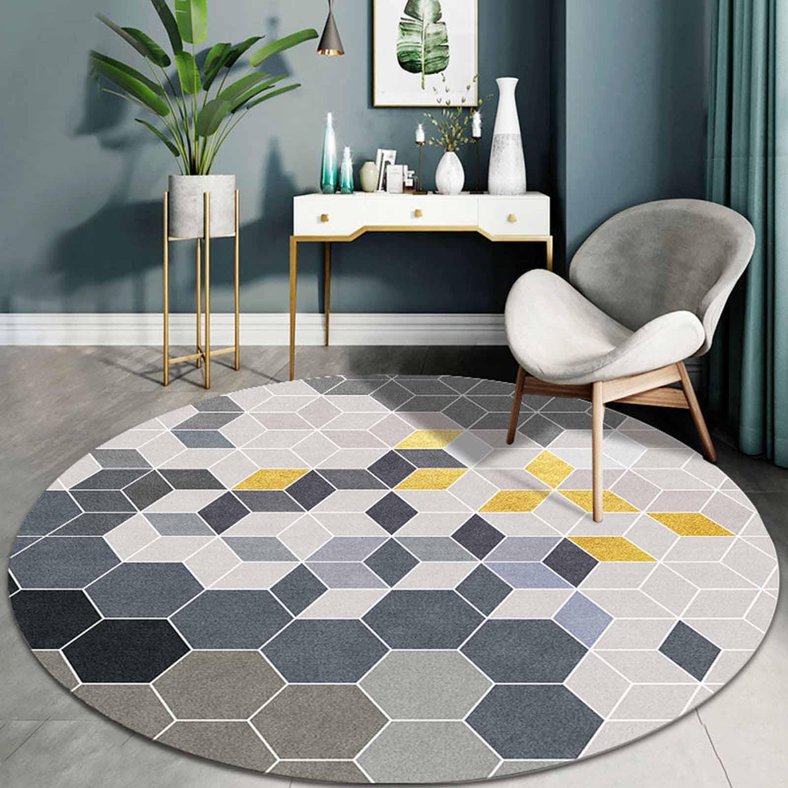Tapis rond gris or noir de 60 à 200cm pour salon et chambre
